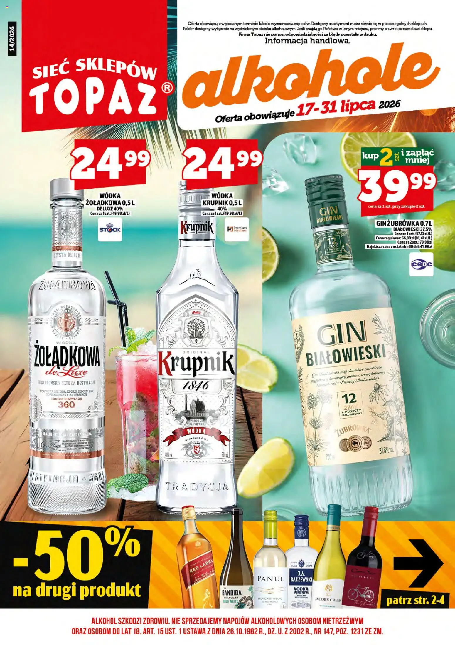 Topaz gazetka alkoholowa od 17.07.2026 | Strona: 3 | Produkty: Red label, Żubrówka, Gin, Wódka
