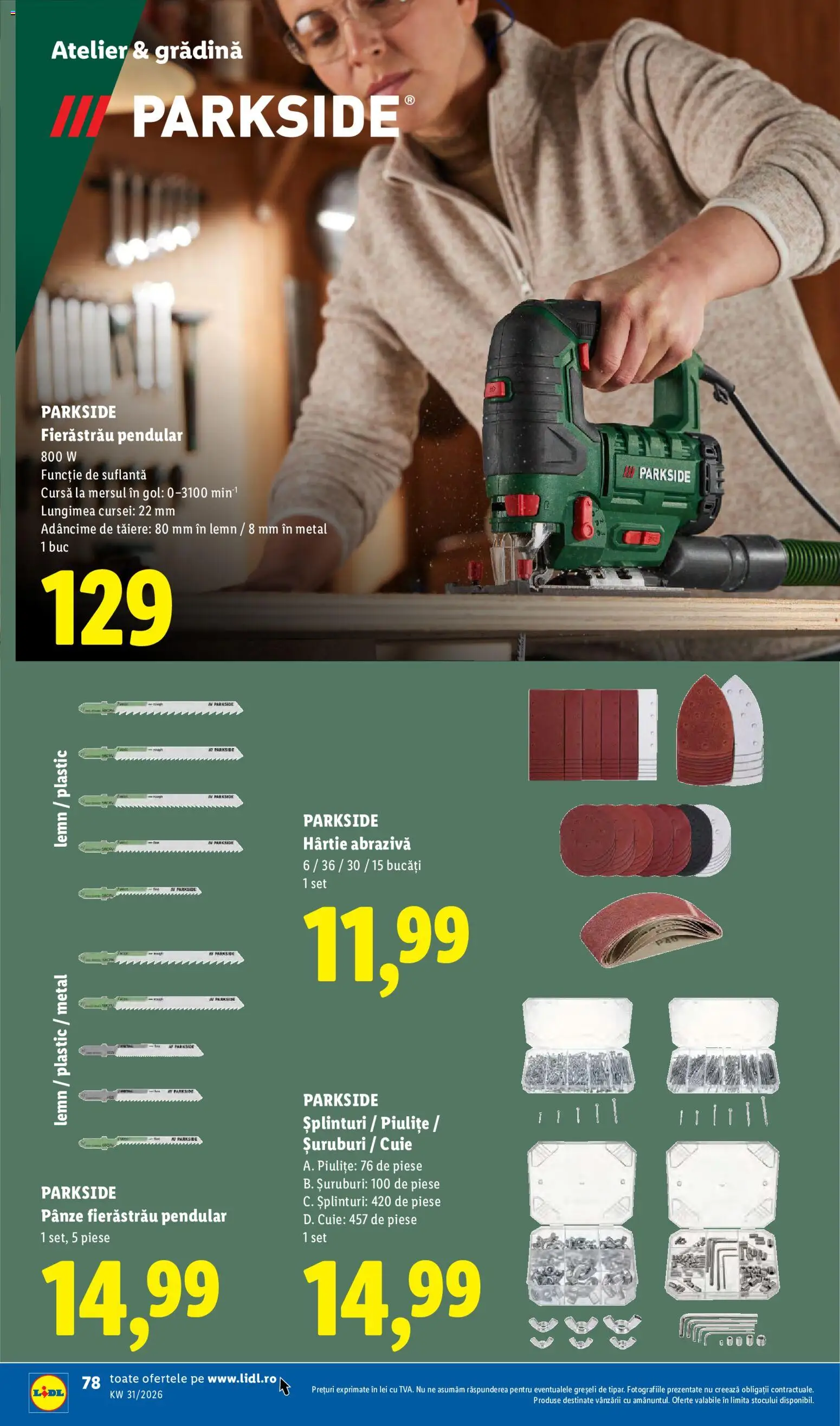 Noul catalog Lidl – valabil de la 10.08.2026 | Pagină: 78 | Produse: Fierastrau pendular, Gradina, Suflantă, Pânze