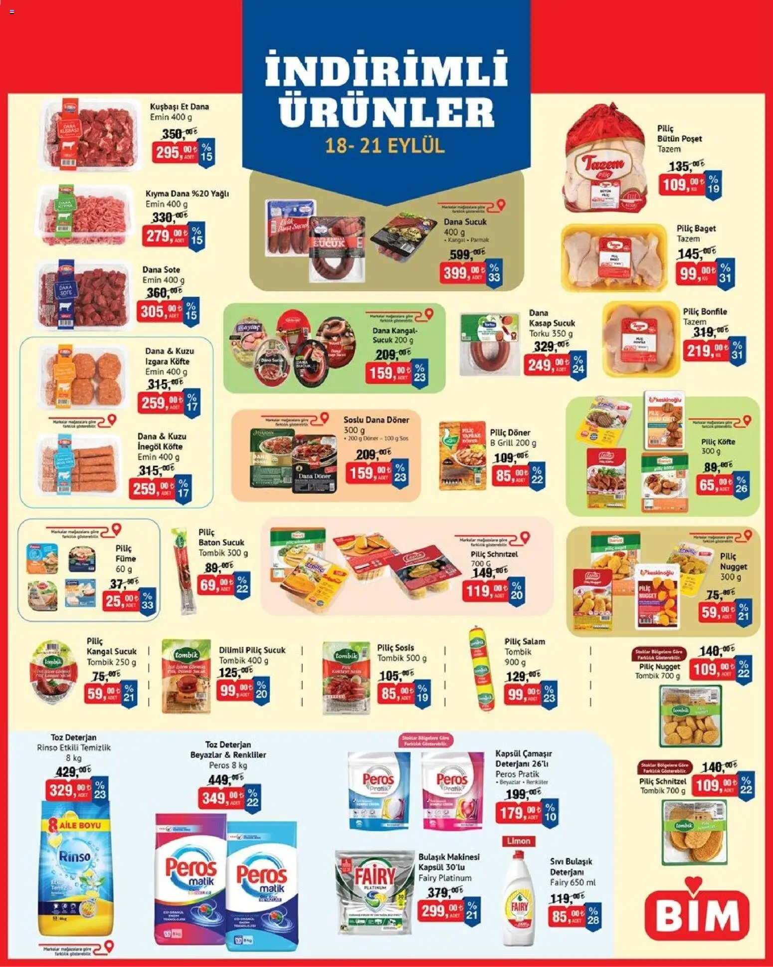 BİM - İndirimli Ürünler - 18 Eylül 2026 tarihinden itibaren geçerlidir | Sayfa: 1 | Ürünler: Kıyma, Piliç bonfile, Sucuk, Bonfile