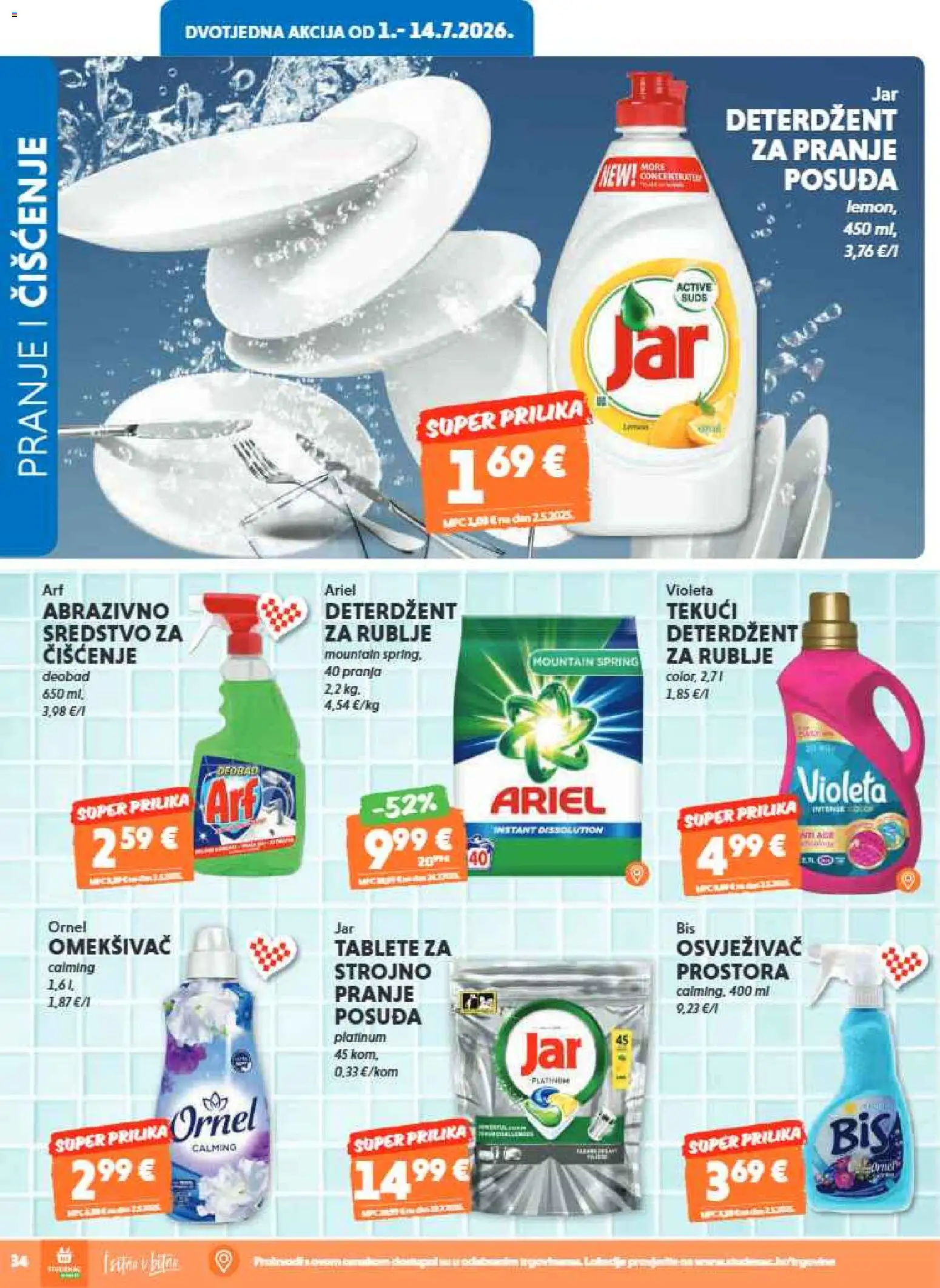 Studenac katalog | vrijedi od 01.07.2026 | Stranica: 36 | Proizvodi: Omekšivač, Deterdžent, Violeta, Ariel