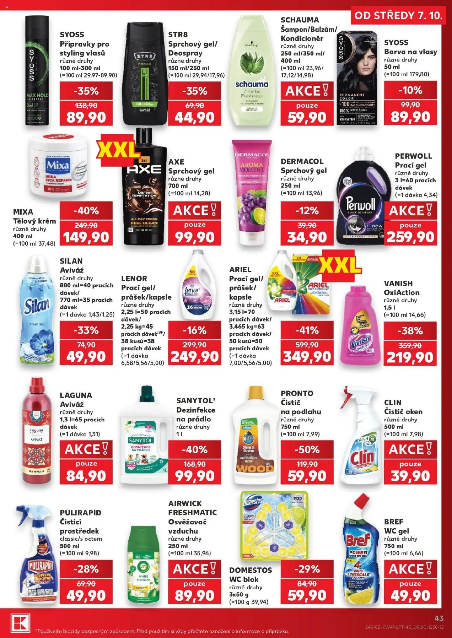 Kaufland leták - Liberec od 07.10.2026 | Strana: 43 | Produkty: Sprchový gel, Wc blok, Blok, Čistič oken