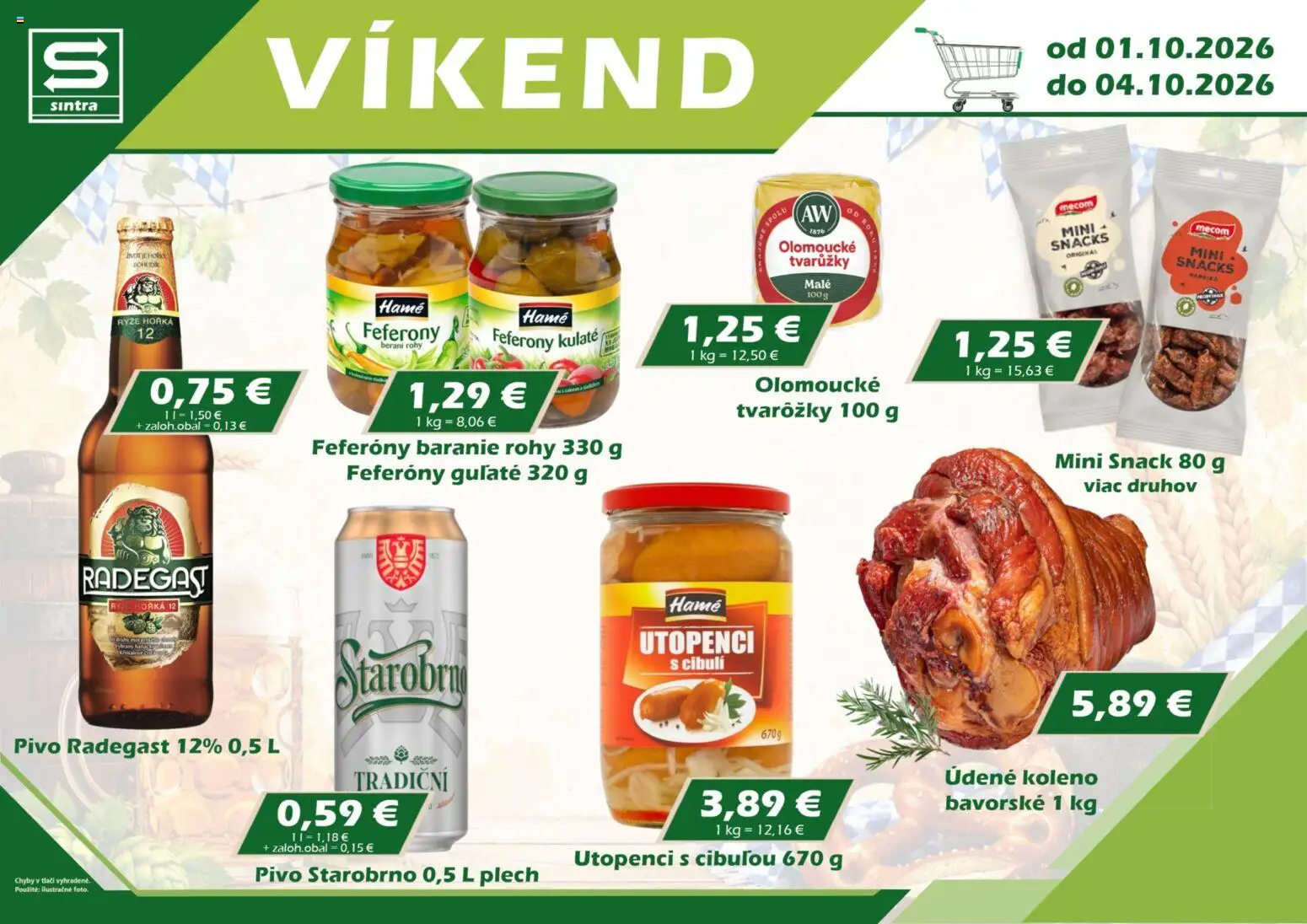 Nové Sintra akcie – leták je platný od 01.10.2026 | Strana: 1 | Produkty: Paprika, Pivo, Koleno, Radegast