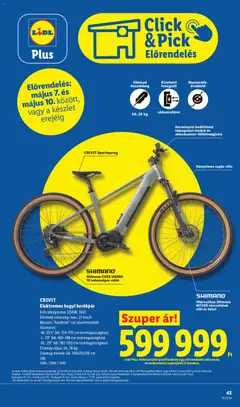 Lidl akciós újság - amely érvényes a következő dátumtól: 07.05.2026 | Oldal: 43 | Termékek: Pick, Akkumulátor, Kerékpár