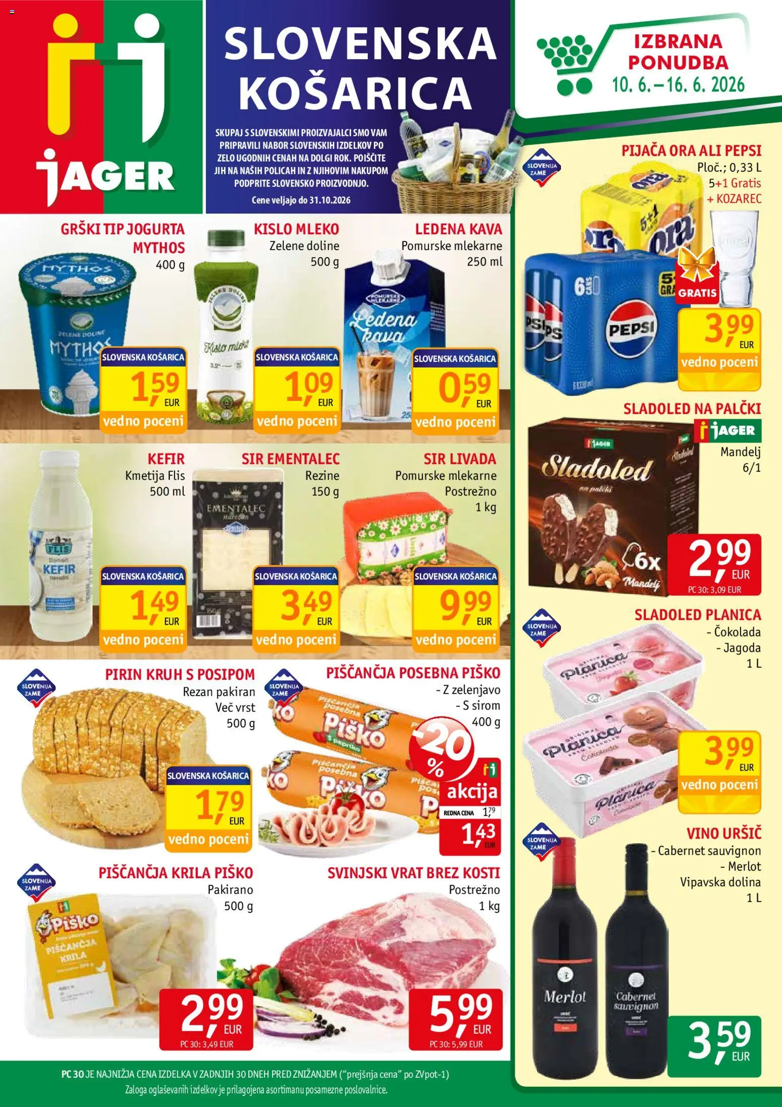 Novi Jager katalog ponudbe – veljaven od 10.06.2026 | Stran: 1 | Izdelki: Kefir, Mleko, Kruh, Cokolada