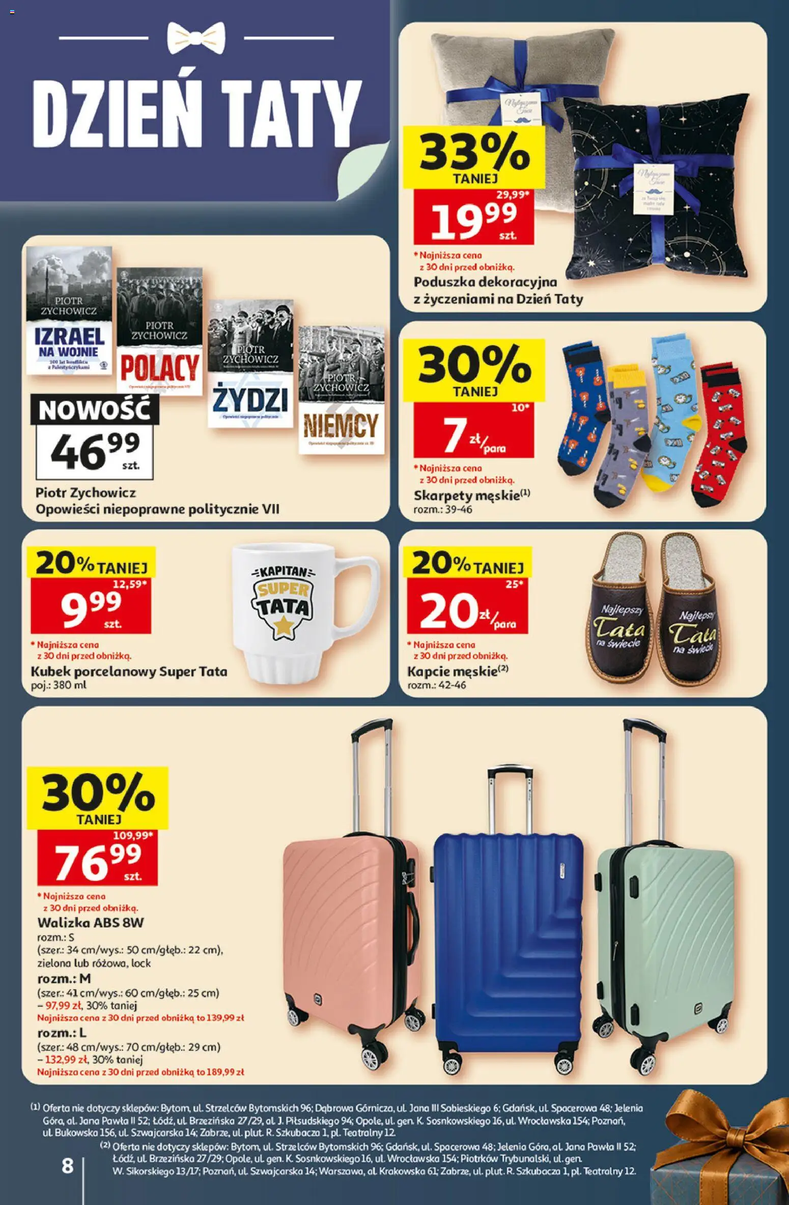 Auchan gazetka - 30 Lat Hipermarket od 18.06.2026 | Strona: 8 | Produkty: Skarpety, Kapcie, Walizka, Poduszka