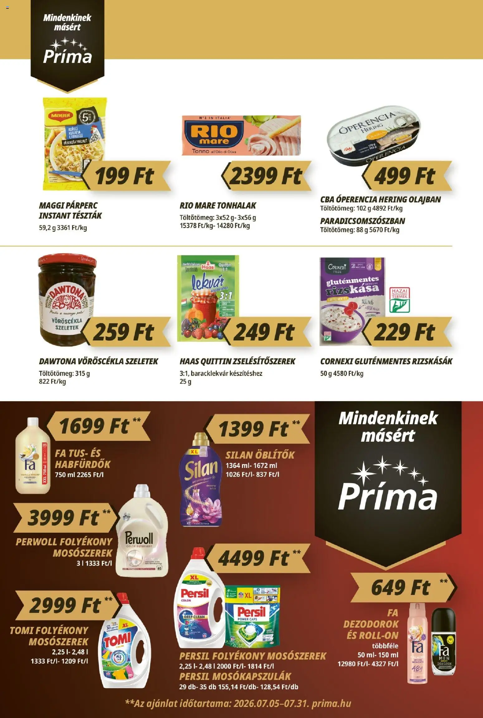 CBA Príma akciós ujság - amely érvényes a következő dátumtól: 2026.07.09. | Oldal: 8 | Termékek: Persil, Perwoll, Hering, Maggi
