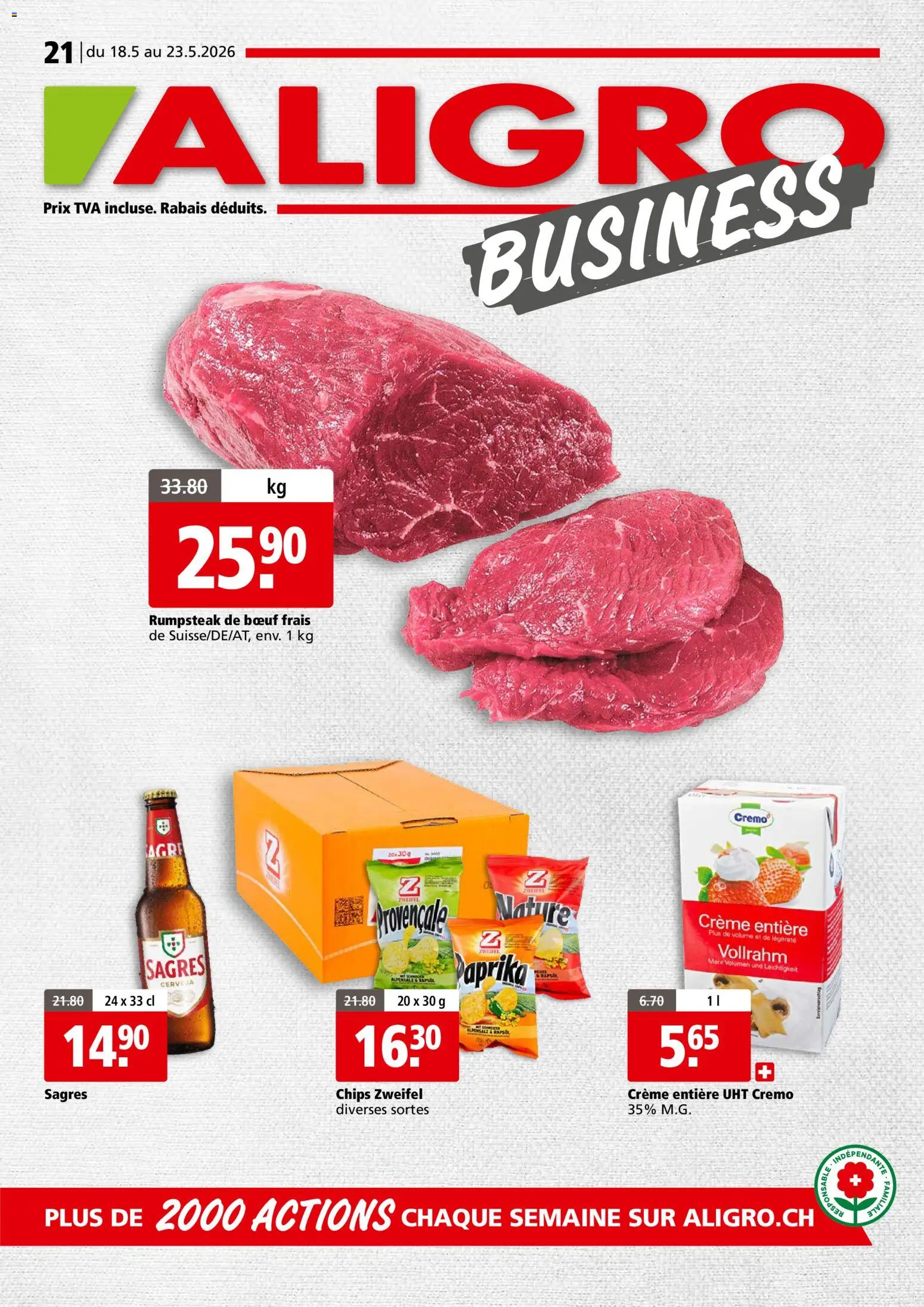 Aligro aktionen Business Chavannes, Matran, Genève, Sion – gültig ab 18.05.2026 | Seite: 1 | Produkte: Rapsöl, Chips, Creme