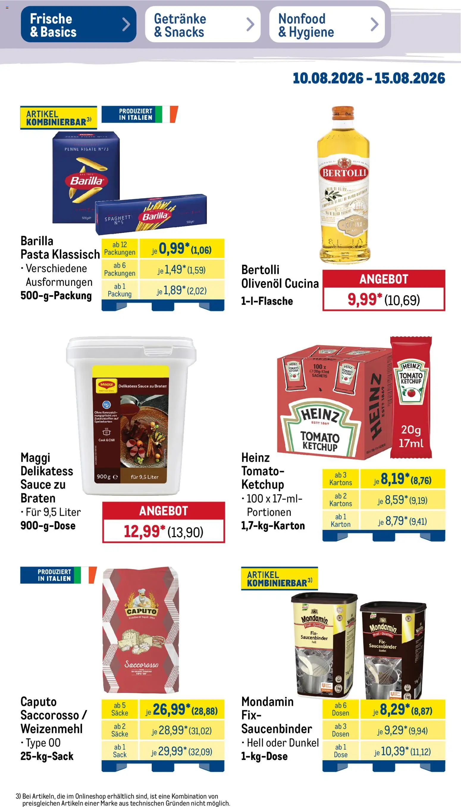 Metro Prospekt – gültig ab 10.08.2026 | Seite: 17 | Produkte: Barilla, Heinz ketchup, Olivenol, Weizenmehl