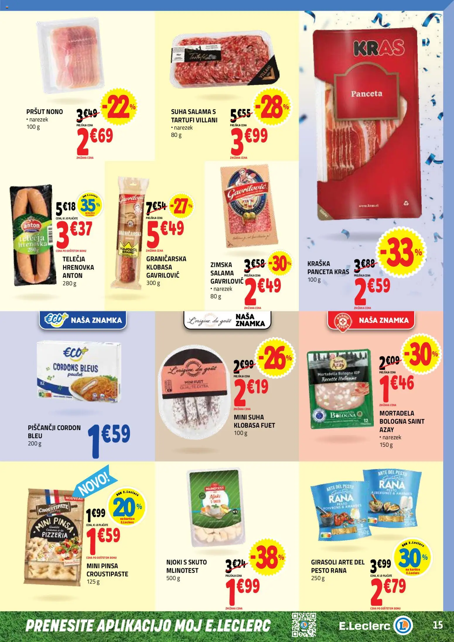 Novi E.leclerc katalog ponudbe – veljaven od 17.06.2026 | Stran: 15 | Izdelki: Pršut, Pesto, Njoki, Salama