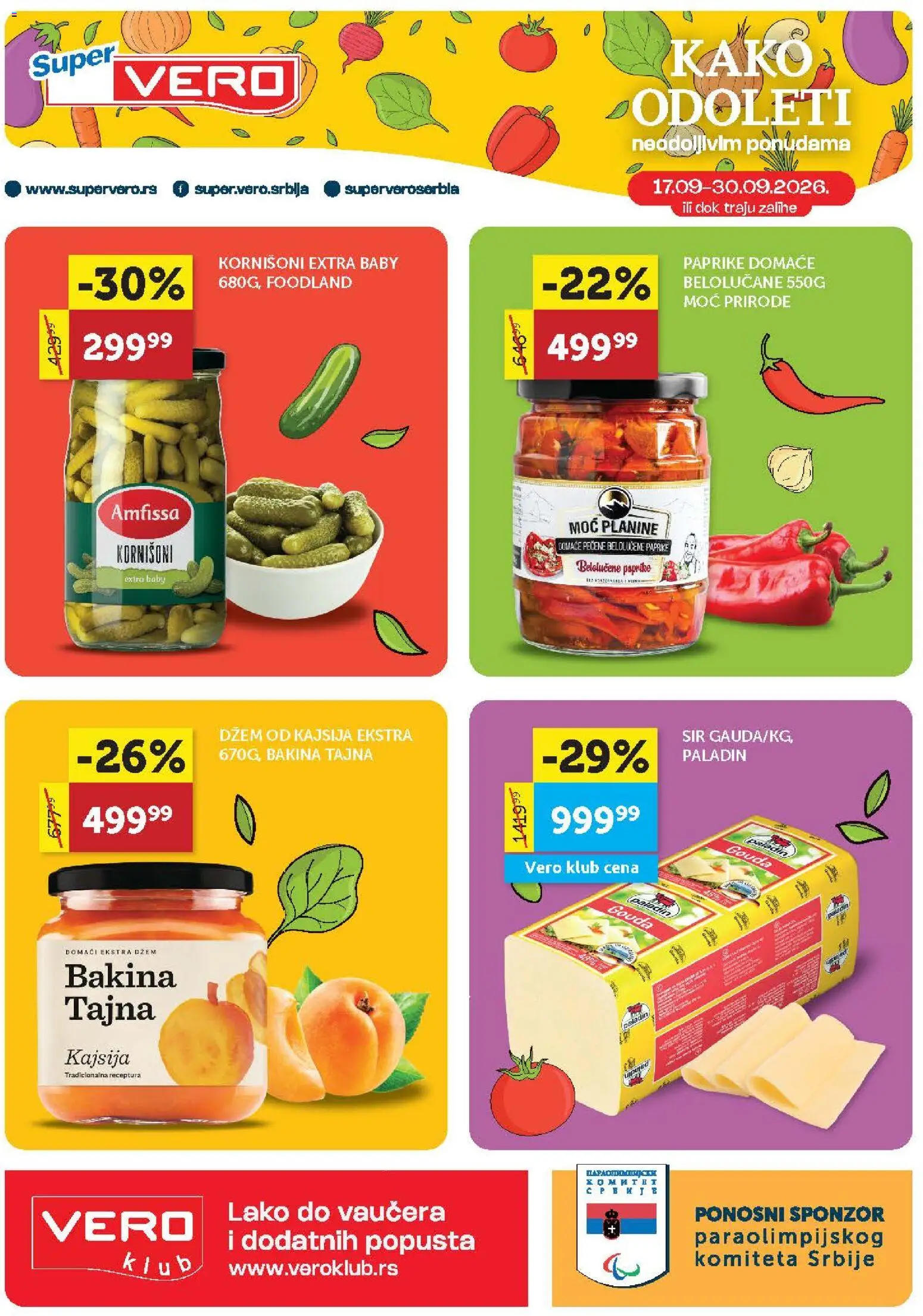 SuperVERO katalog - važi od 17.09.2026 | Strana: 1 | Proizvode: Dzem, Kornišoni, Gouda, Sir