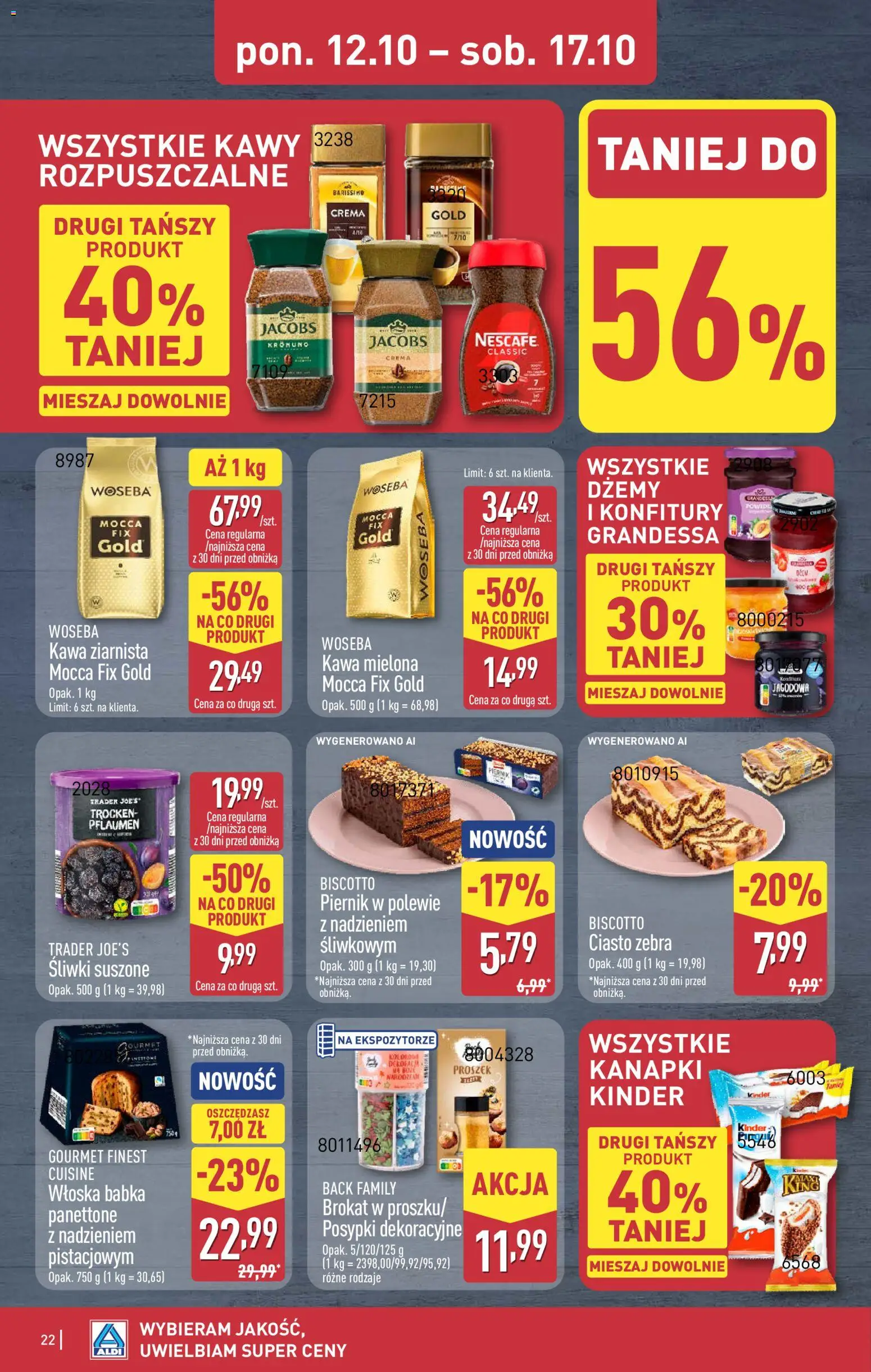 Aldi gazetka od 12.10.2026 | Strona: 22 | Produkty: Ciasto, Piernik, Nescafe, Śliwki suszone