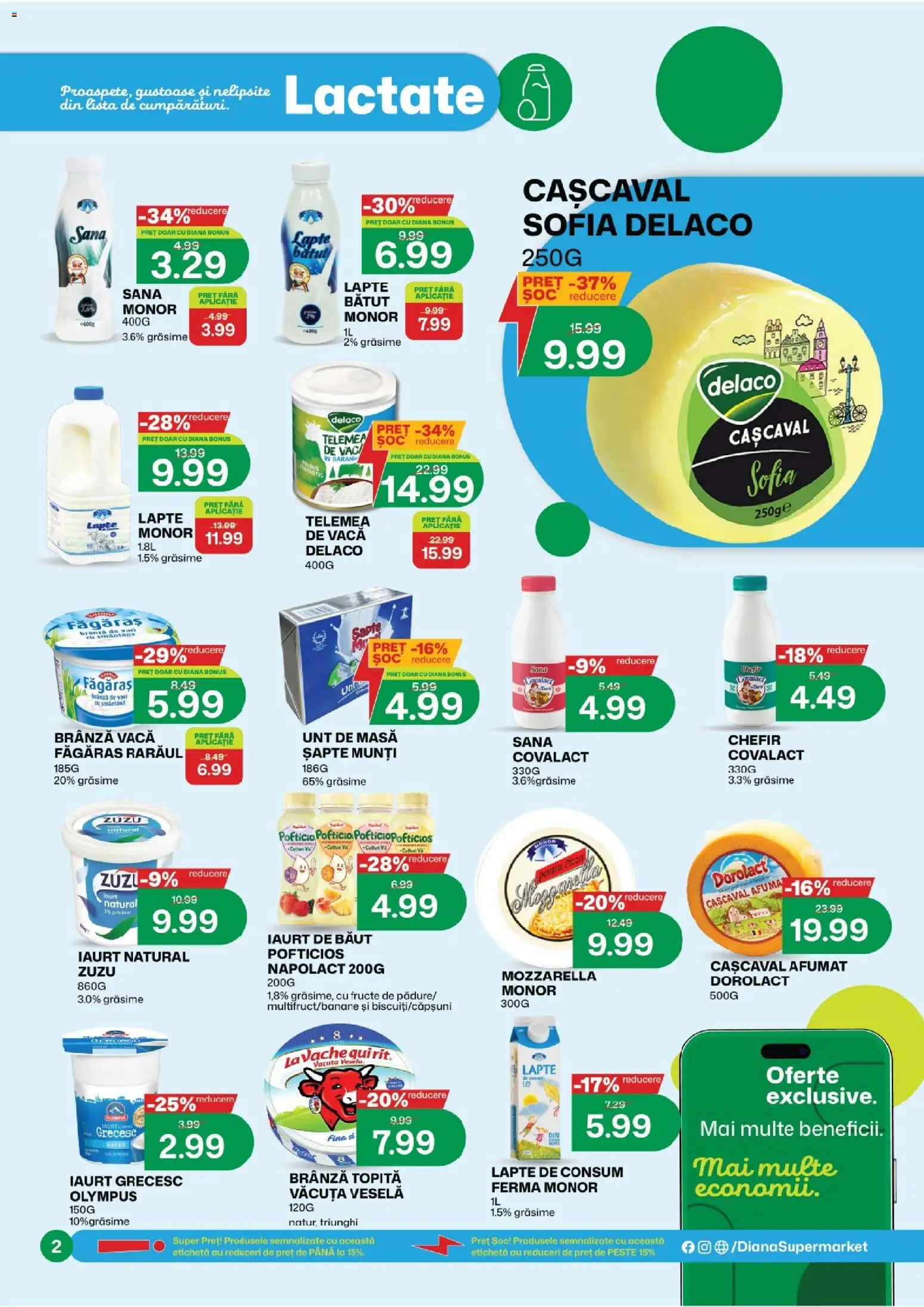 Noul catalog Diana – valabil de la 16.09.2026 | Pagină: 2 | Produse: Iaurt de baut, Zuzu, Masă, Mozzarella