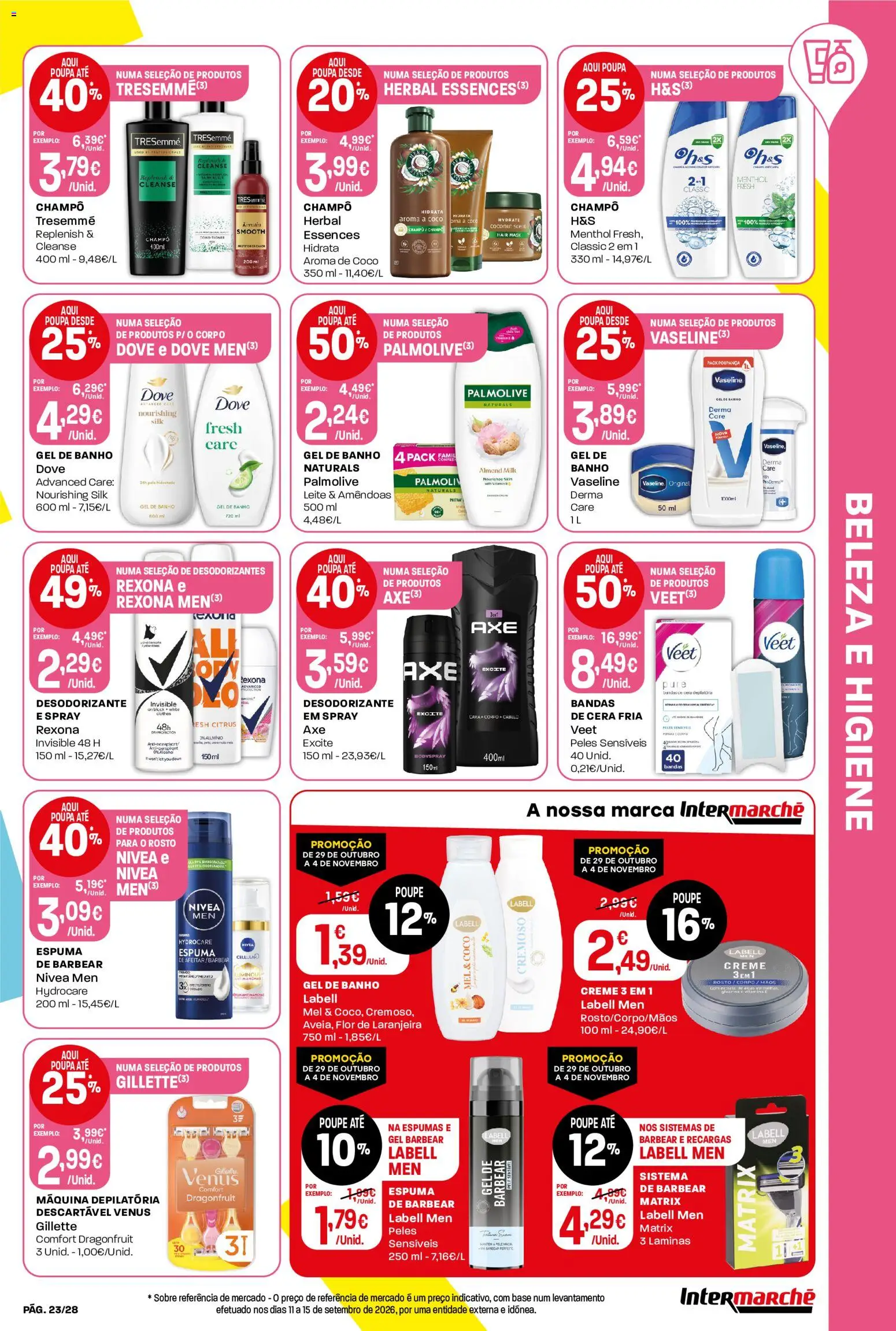 Intermarché folheto Contact │ válido de 29/10/2026 | Página: 23 | Produtos: Desodorizante, Cera, Leite, Banho