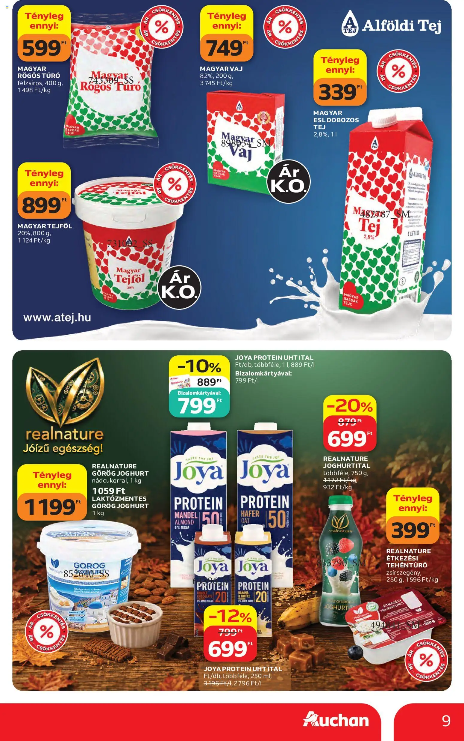 Auchan akciós ujság - amely érvényes a következő dátumtól: 2026.09.10. | Oldal: 9 | Termékek: Görög joghurt, Vaj, Joghurt, Tejföl
