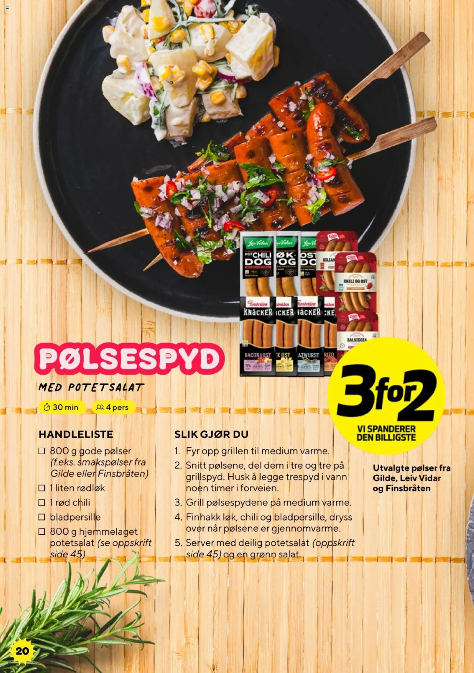 {H1} | Side: 20 | Produkter: Pølser, Суміш дитяча, Rødløk, Вермішель