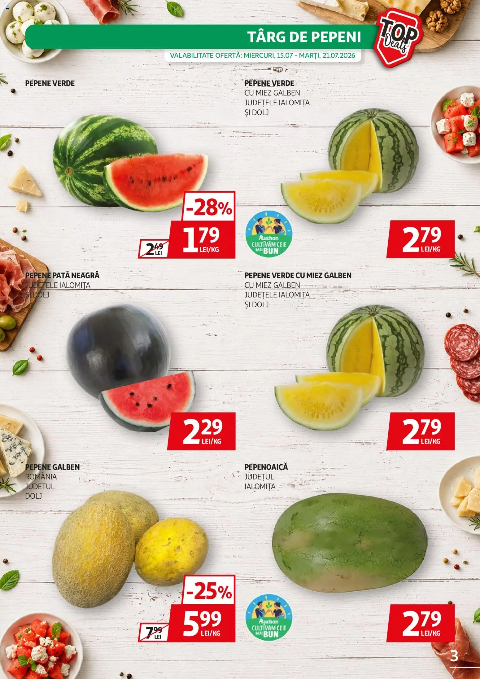 Noul catalog Auchan – valabil de la 15.07.2026 | Pagină: 3 | Produse: Pepene Verde, Pepene Galben