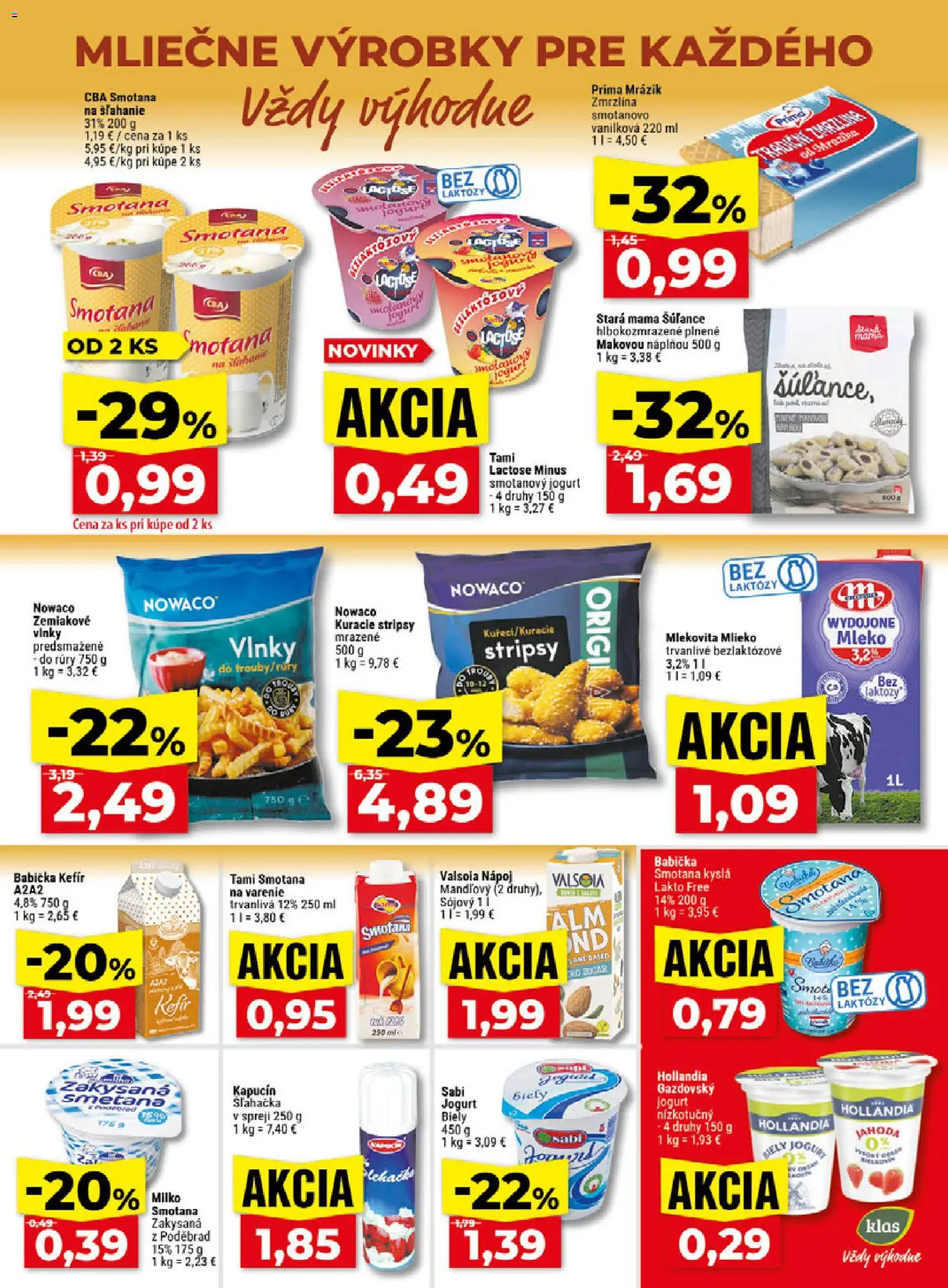 Nové Klas akcie – leták je platný od 21.09.2026 | Strana: 9 | Produkty: Jogurt, Smotanový jogurt, Kefír, Stripsy