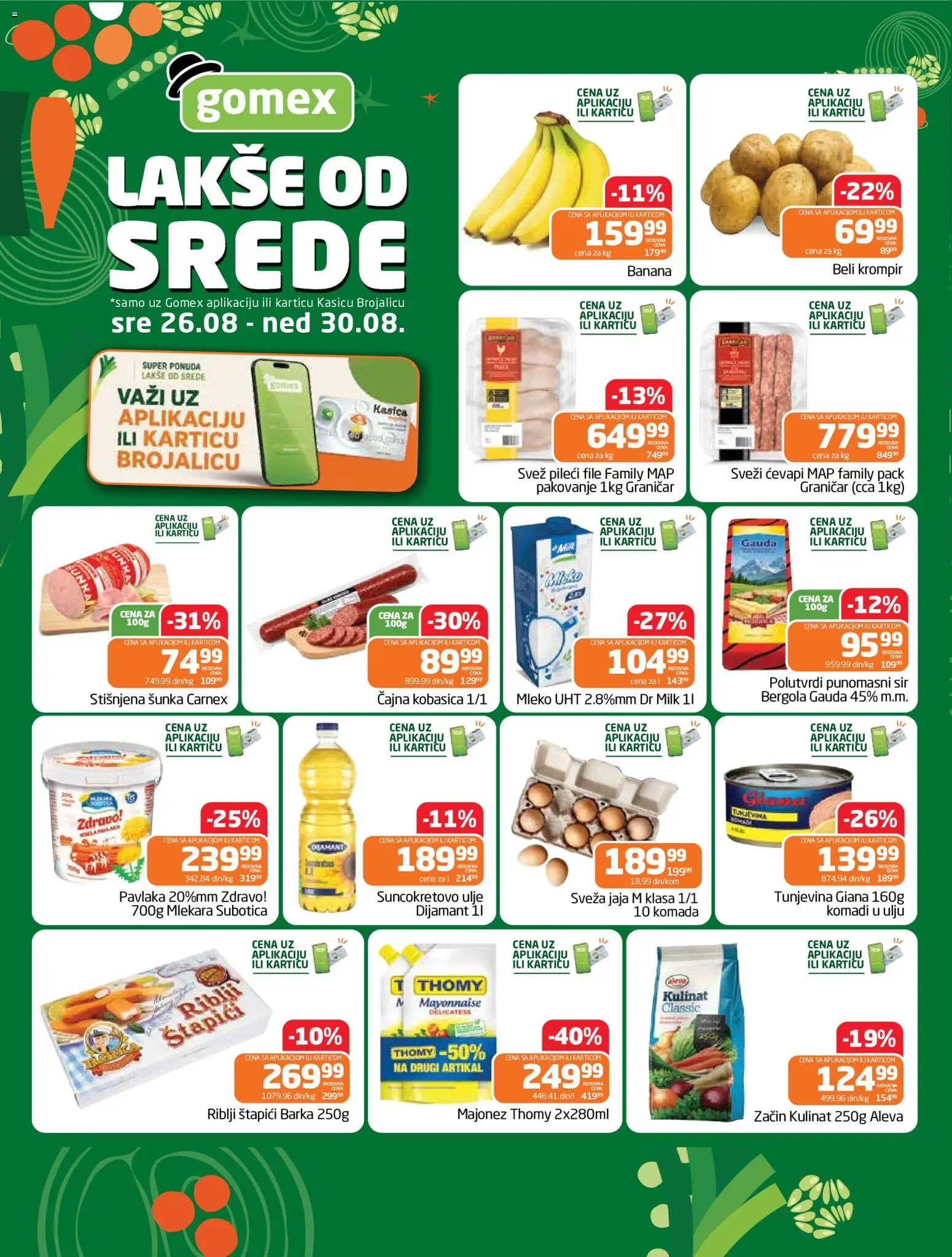 Gomex katalog - važi od 26.08.2026 | Strana: 1 | Proizvode: Banana, Krompir, Pakovanje, Pavlaka
