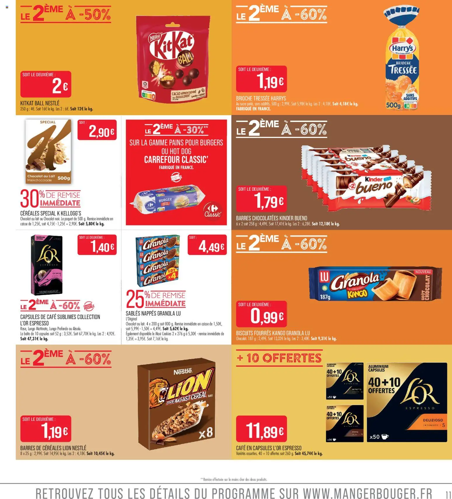 {H1} | Page: 11 | Produits: Kinder Bueno, Hot dog, Chocolat, Granola