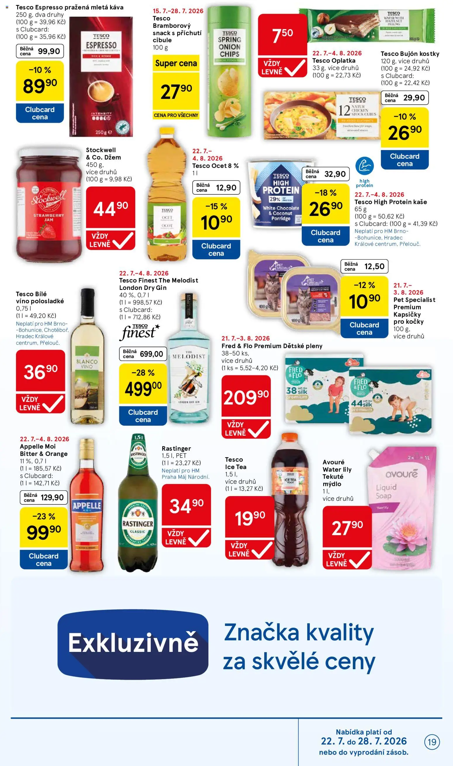 Tesco leták - Hypermarket od 22.07.2026 | Strana: 19 | Produkty: Pleny Fred & Flo, Dětské pleny, London dry gin, Ice tea