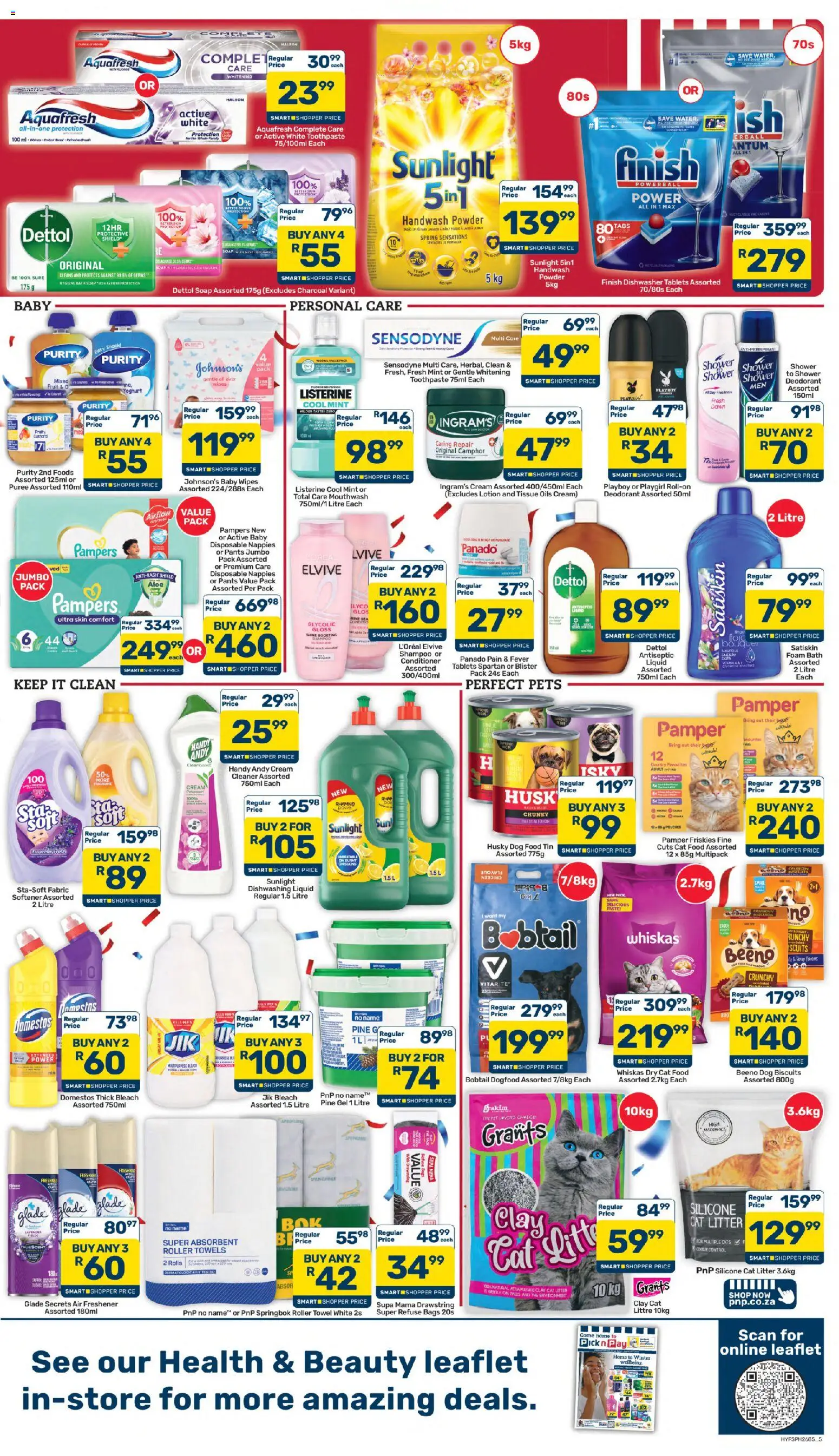 New Pick n Pay catalogue – valid from 24/07/2026 | Page: 5 | Products: Yoghurt, Toothpaste, Dishwasher tablets, Dog food