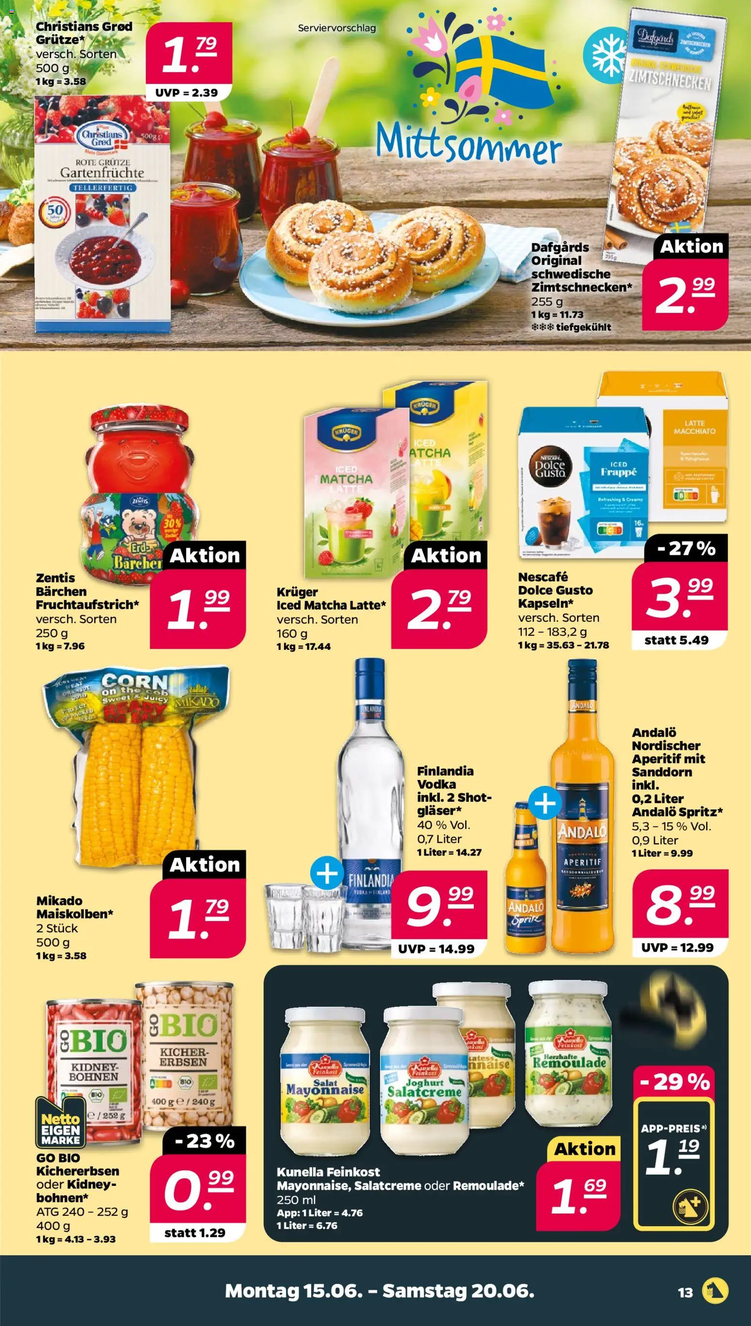 Netto Prospekt – gültig ab 15.06.2026 | Seite: 13 | Produkte: Joghurt, Mayonnaise, Vodka, Dolce gusto