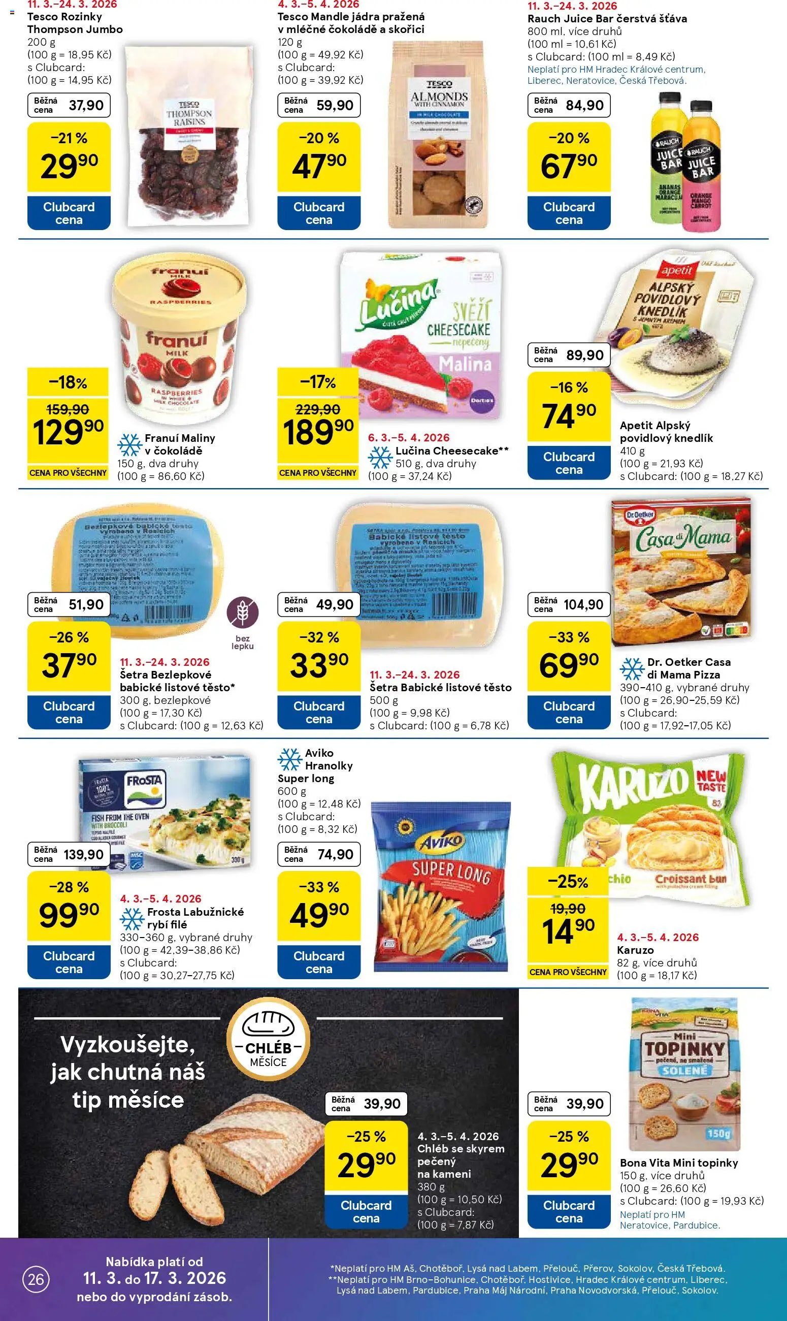 Tesco leták - Hypermarket od 11.03.2026 | Strana: 26 | Produkty: Rozinky, Chléb, Pizza, Croissant