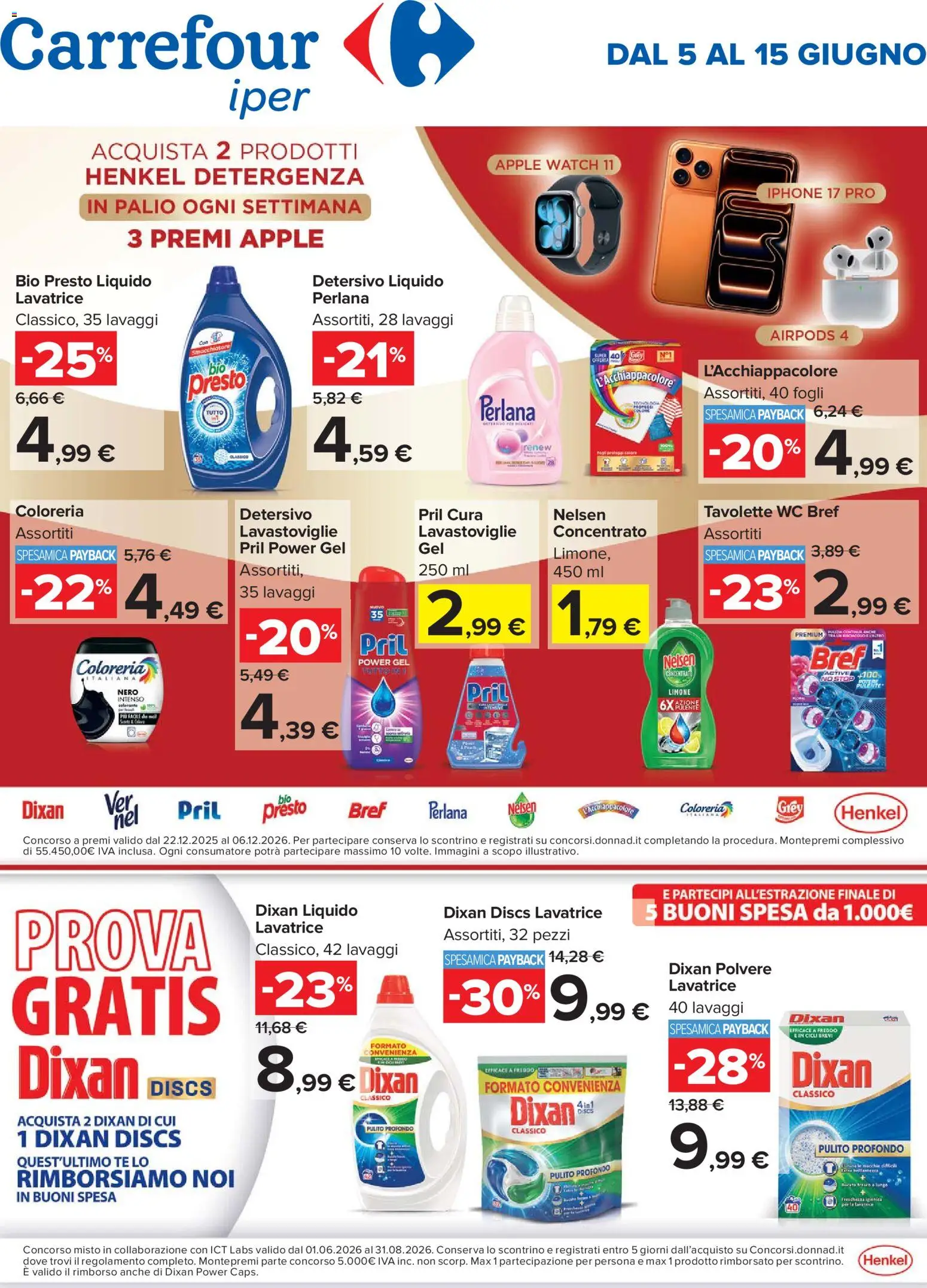 Volantino Carrefour del 05.06.2026 | Pagina: 1 | Prodotti: Lavatrice, Lavastoviglie, The, Airpods