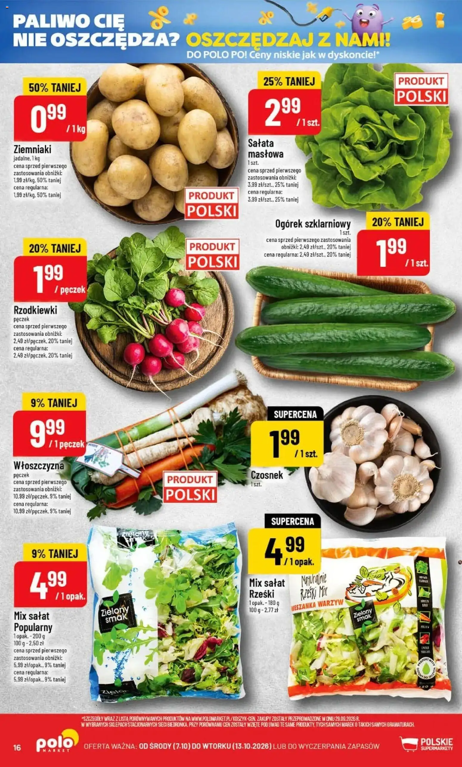 Nowa POLOmarket gazetka od jutra 07.10.2026 | Strona: 16 | Produkty: Czosnek, Rzodkiewki, Ogórek, Ogórek szklarniowy