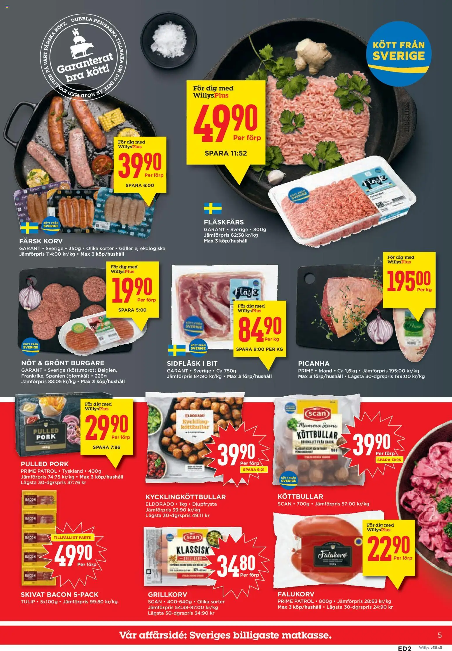 Willys reklamblad aktuell från 31/08/2026 | Sida: 5 | Produkter: Korv, Bacon, Falukorv, Kyckling