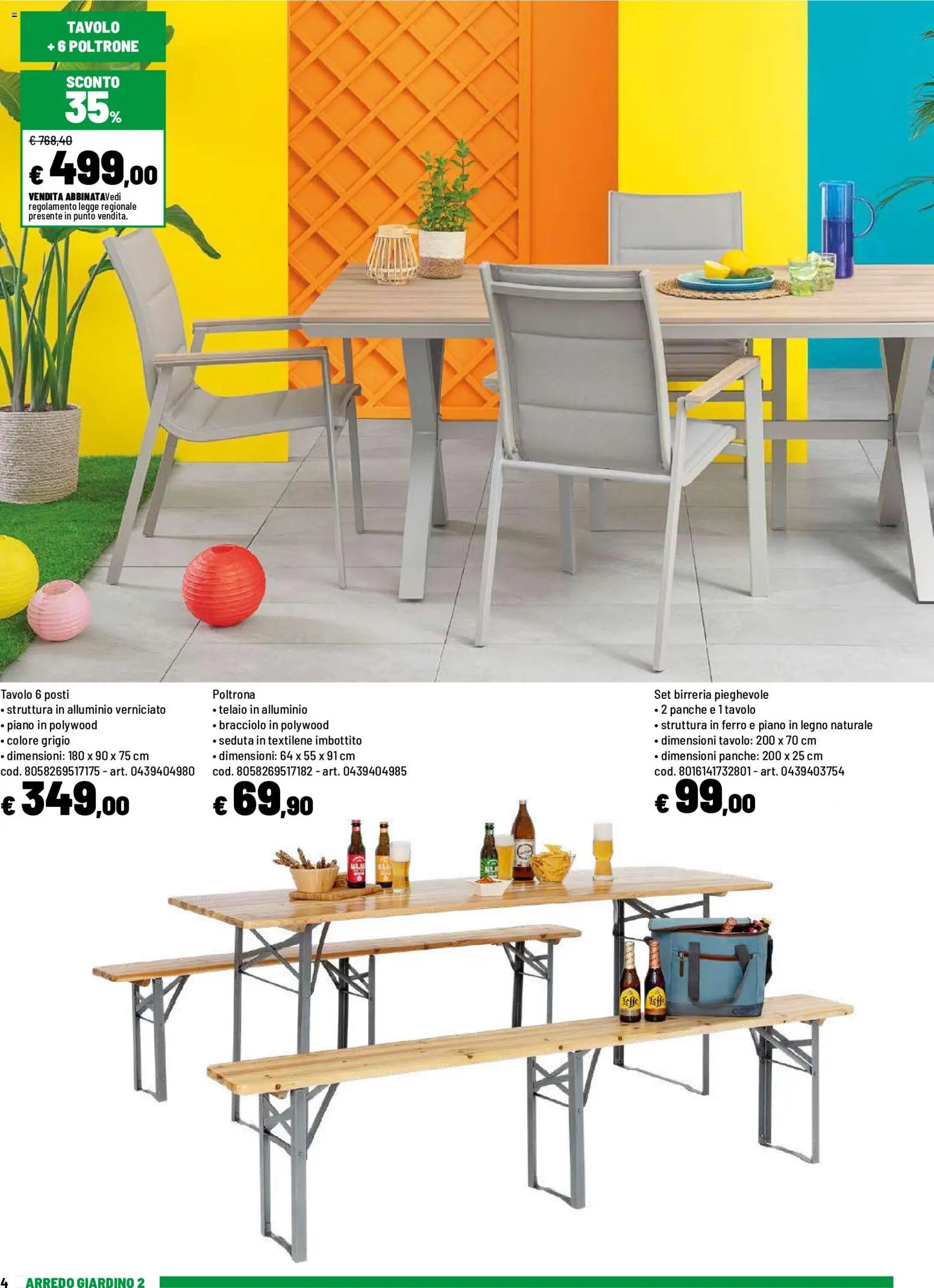 Volantino Iper del 01.06.2026 | Pagina: 4 | Prodotti: Set birreria, Alluminio, Poltrona, Tavolo