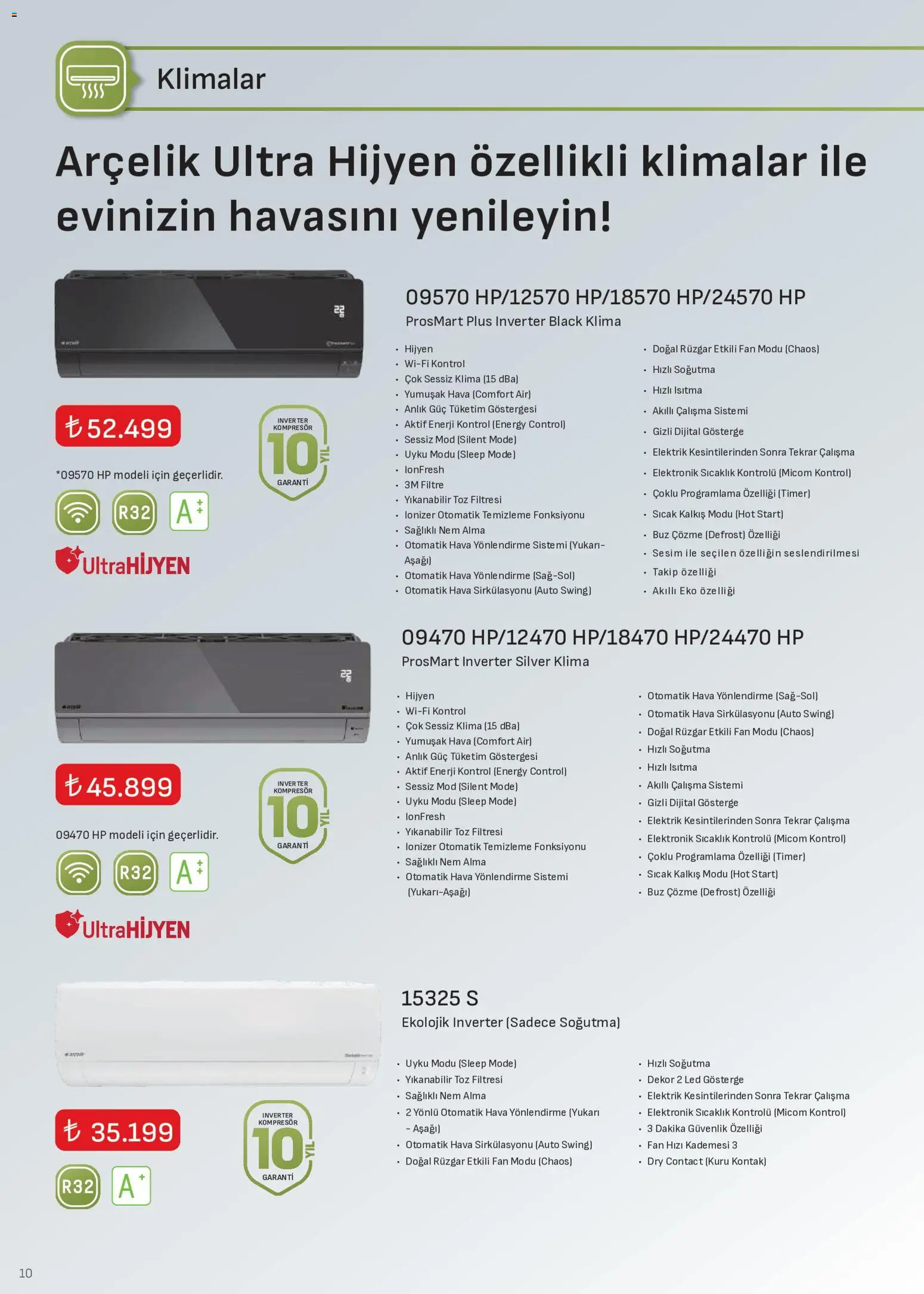 Arçelik - İklimlendirme Kataloğu - 16 Eylül 2026 tarihinden itibaren geçerlidir | Sayfa: 10 | Ürünler: Klima, Fan