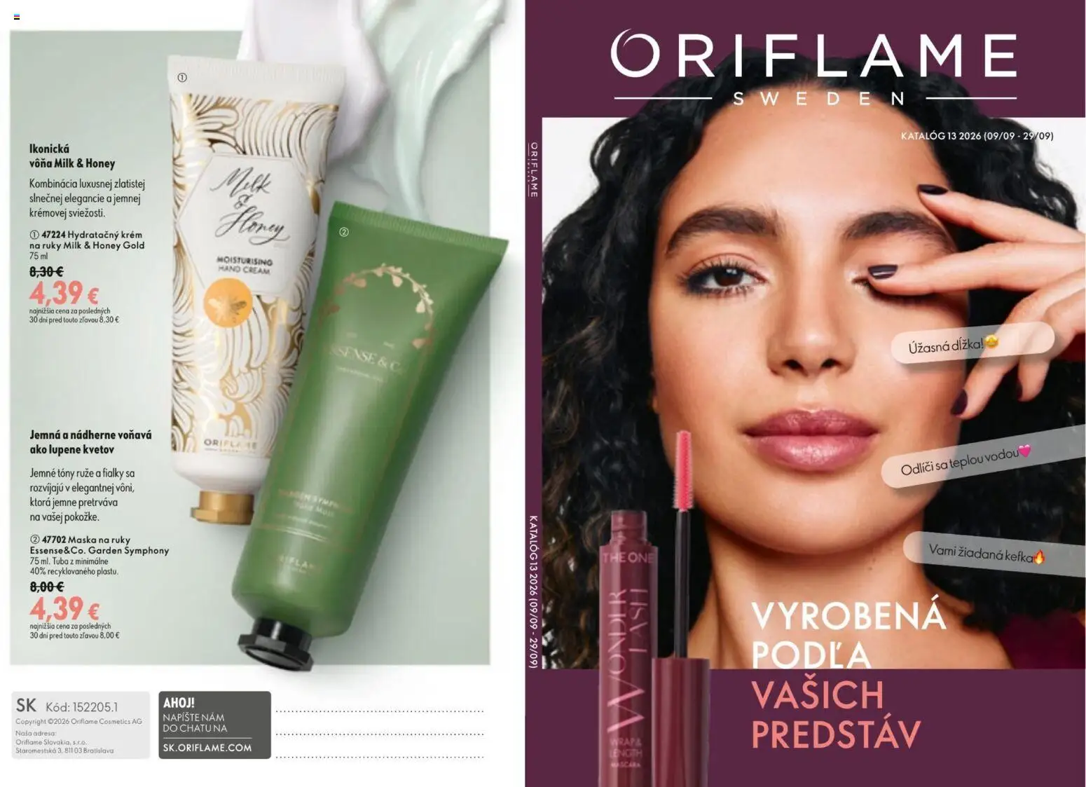 Nové Oriflame akcie – leták je platný od 09.09.2026 | Strana: 1 | Produkty: Maska, Krém na ruky, Krém, Ruže