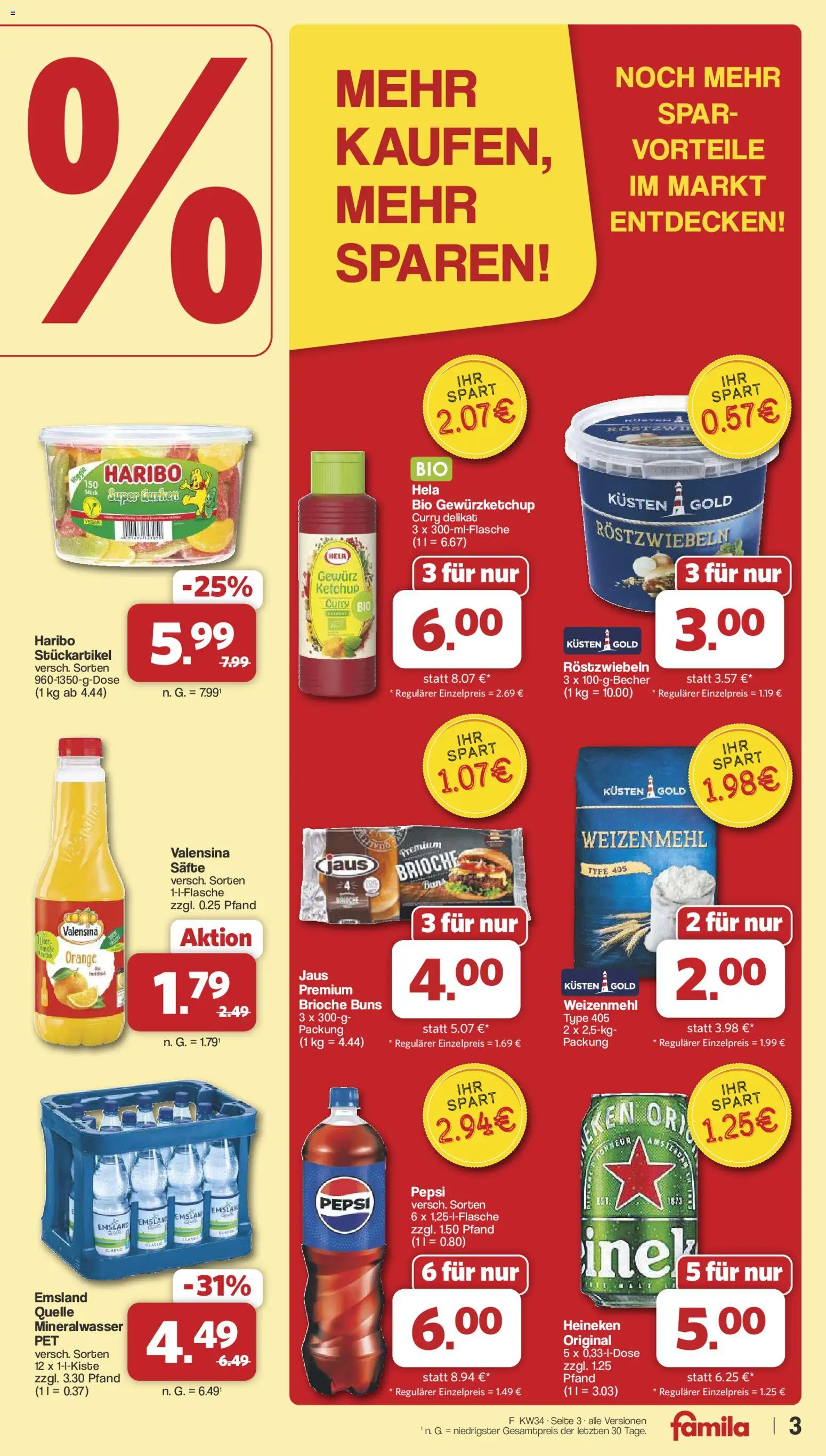 Famila Nordwest Prospekt – gültig ab 17.08.2026 | Seite: 3 | Produkte: Haribo, Weizenmehl, Valensina, Gurken