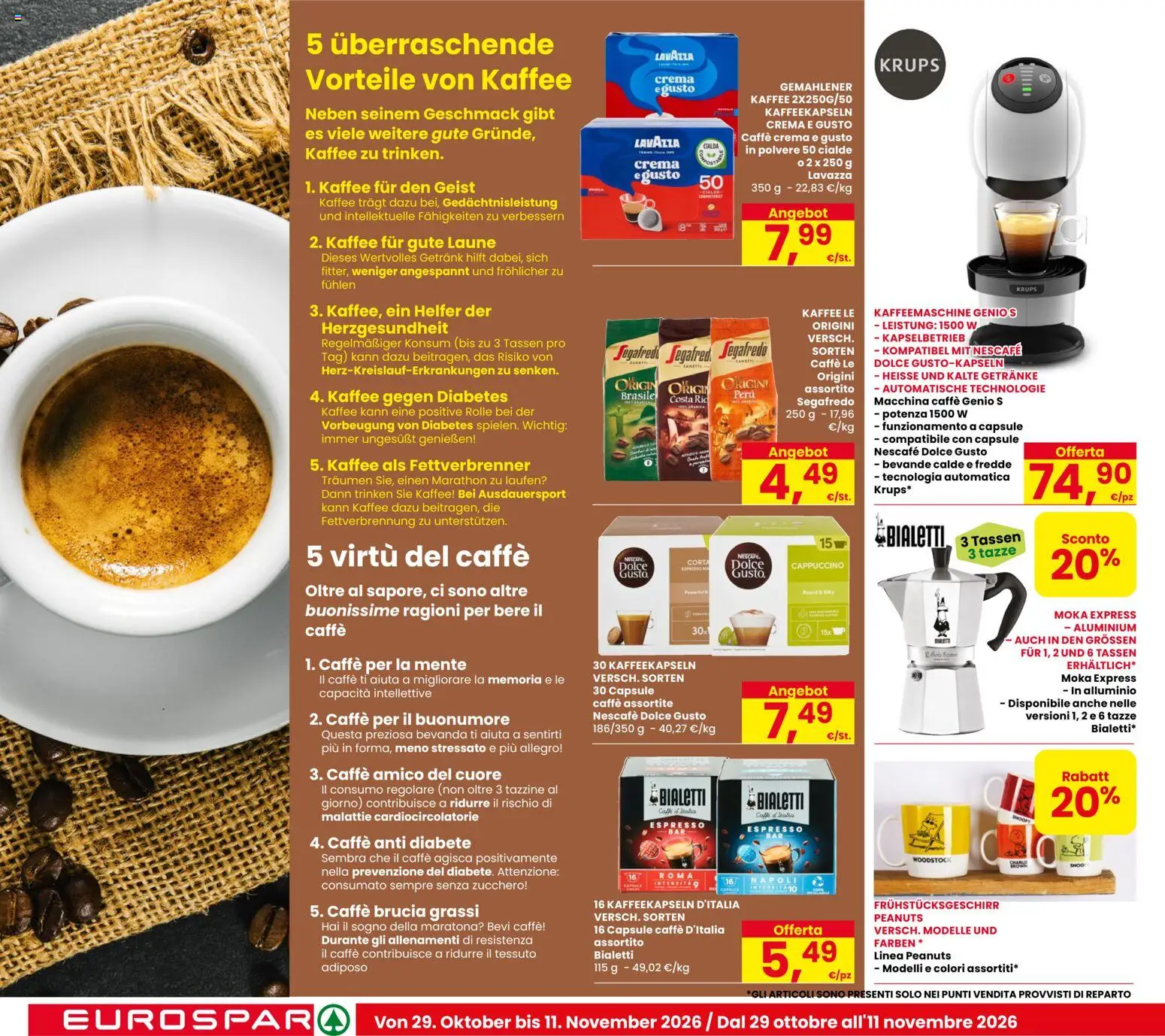 Volantino Eurospar del 29/10/2026 | Pagina: 14 | Prodotti: Crema, Caffè, Cialde, Lavazza