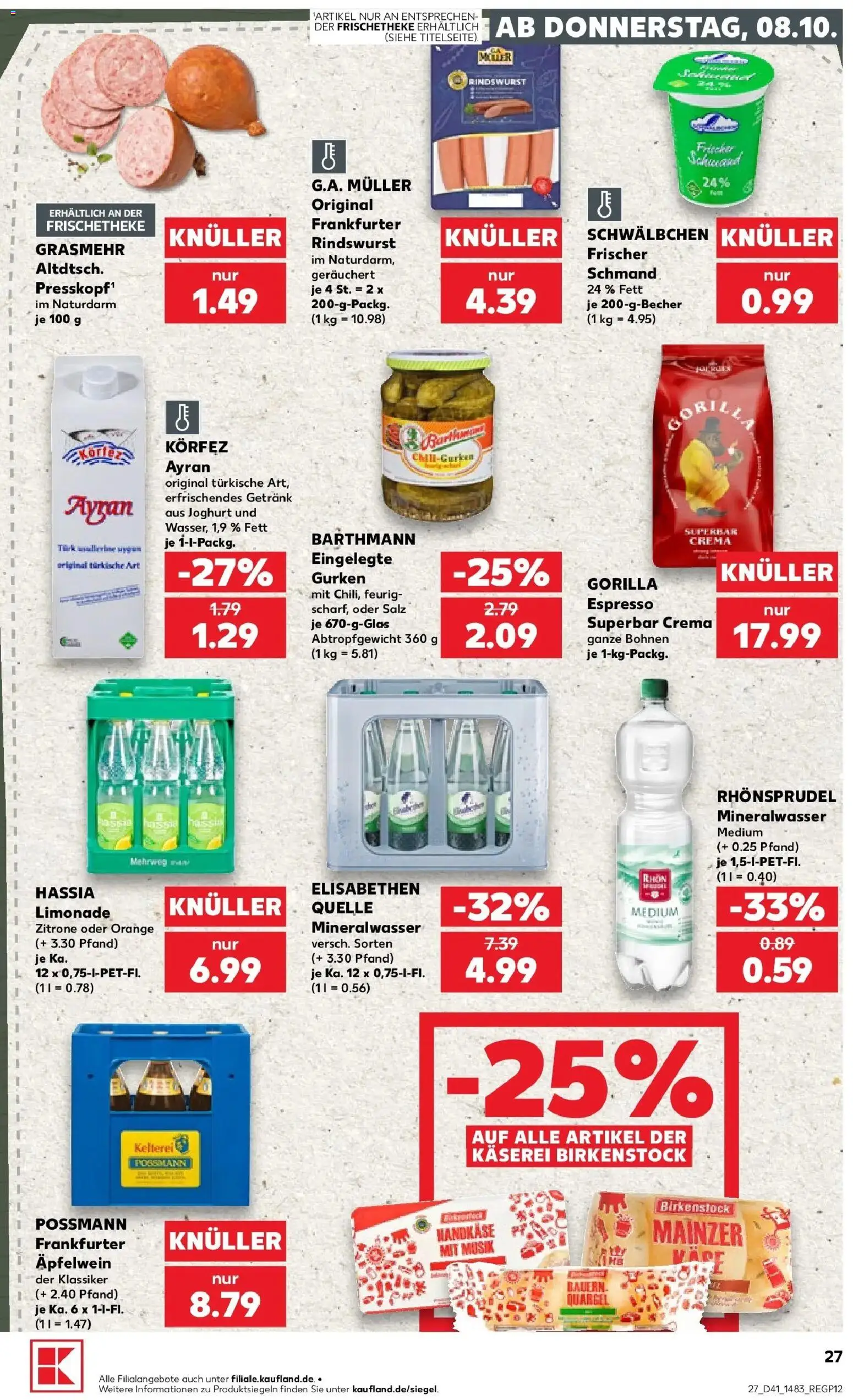 Prospekt Kaufland ab 08.10.2026 » Angebote Online zum Blättern | Seite: 27 | Produkte: Mineralwasser, Salz, Zitrone, Gurken