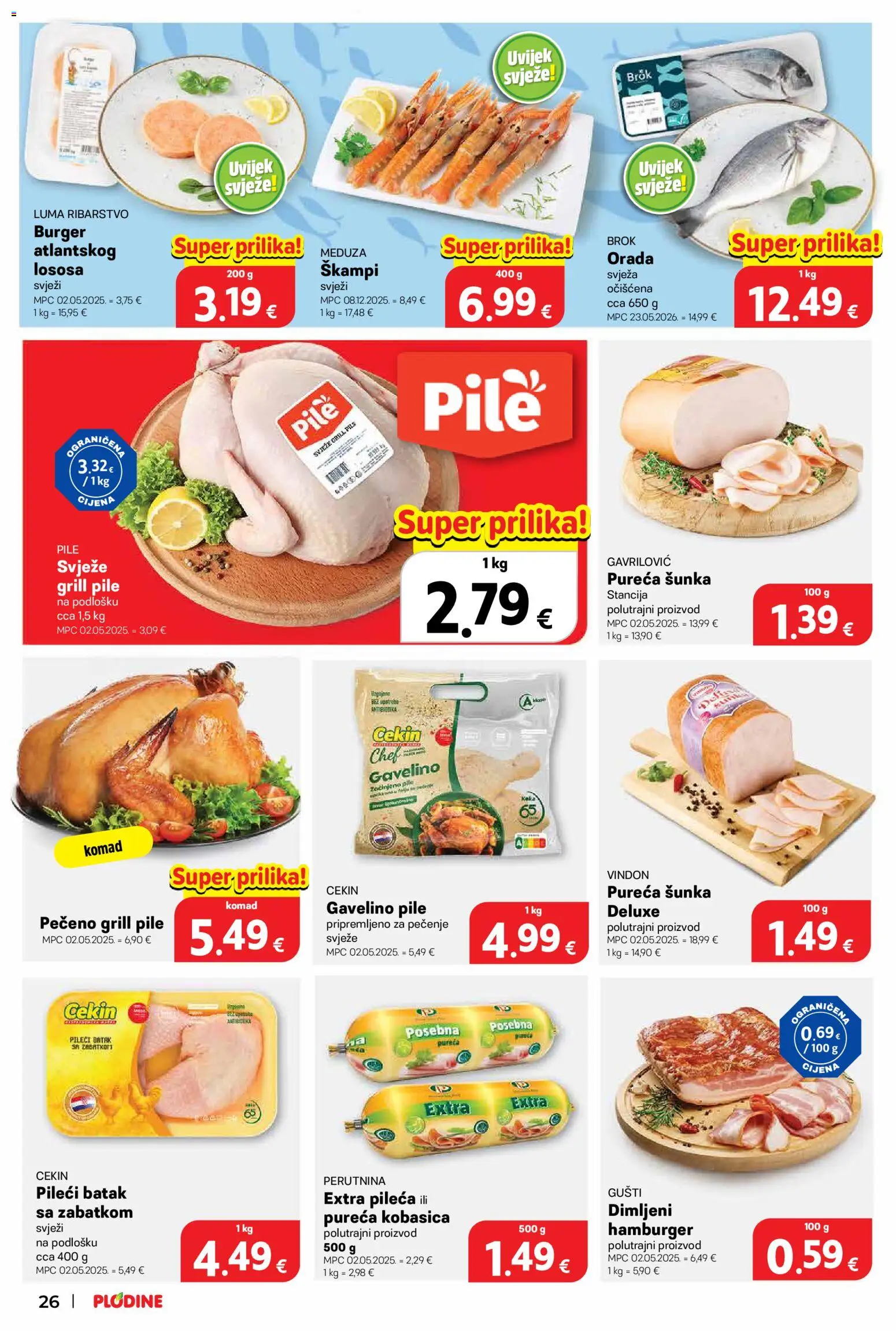 Plodine katalog | vrijedi od 17.06.2026 | Stranica: 26 | Proizvodi: Šunka, Kobasica, Hamburger