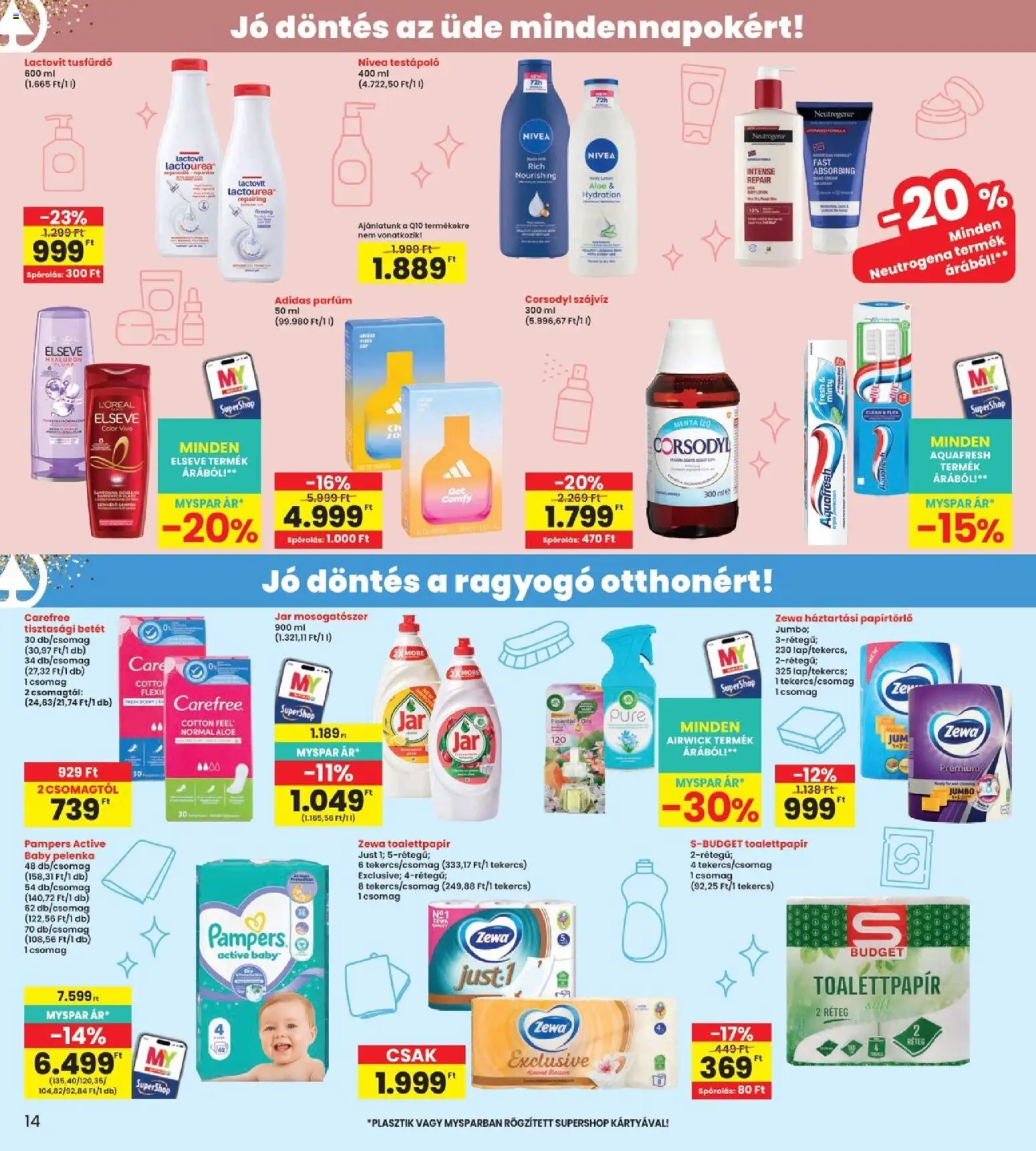 Interspar akciós ujság - amely érvényes a következő dátumtól: 2026.07.16. | Oldal: 14 | Termékek: Pampers, Jar mosogatószer, Papírtörlő, Adidas