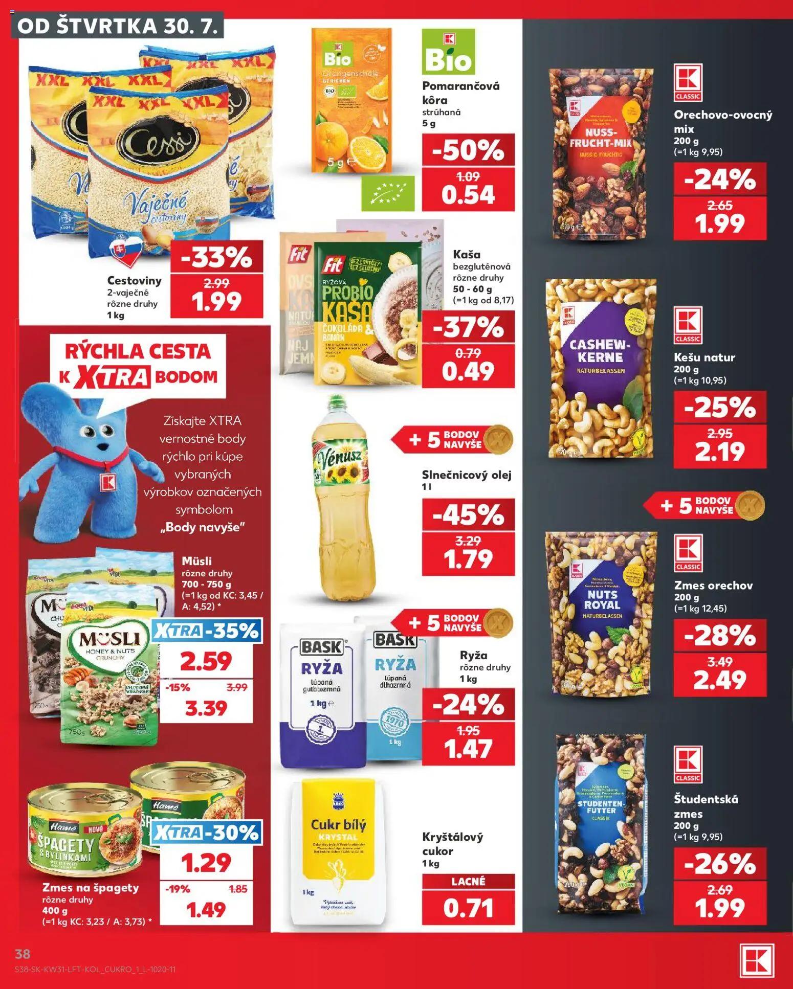 Nové Kaufland akcie – leták je platný od 30.07.2026 | Strana: 38 | Produkty: Cestoviny, Čokoláda, Cukor, Špagety