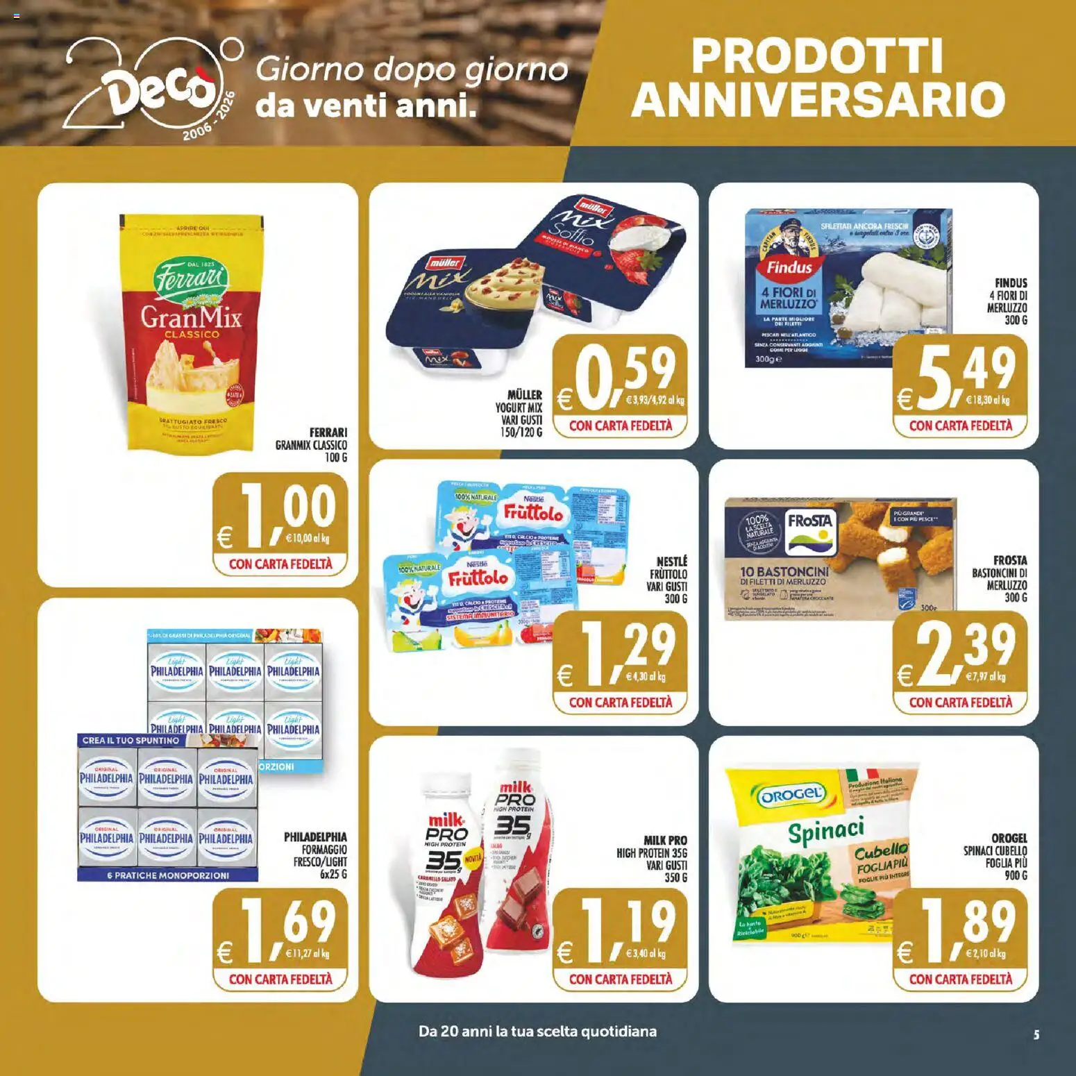 Volantino Decò del 23/10/2026 | Pagina: 5 | Prodotti: Yogurt, Merluzzo, Spinaci, Fiori