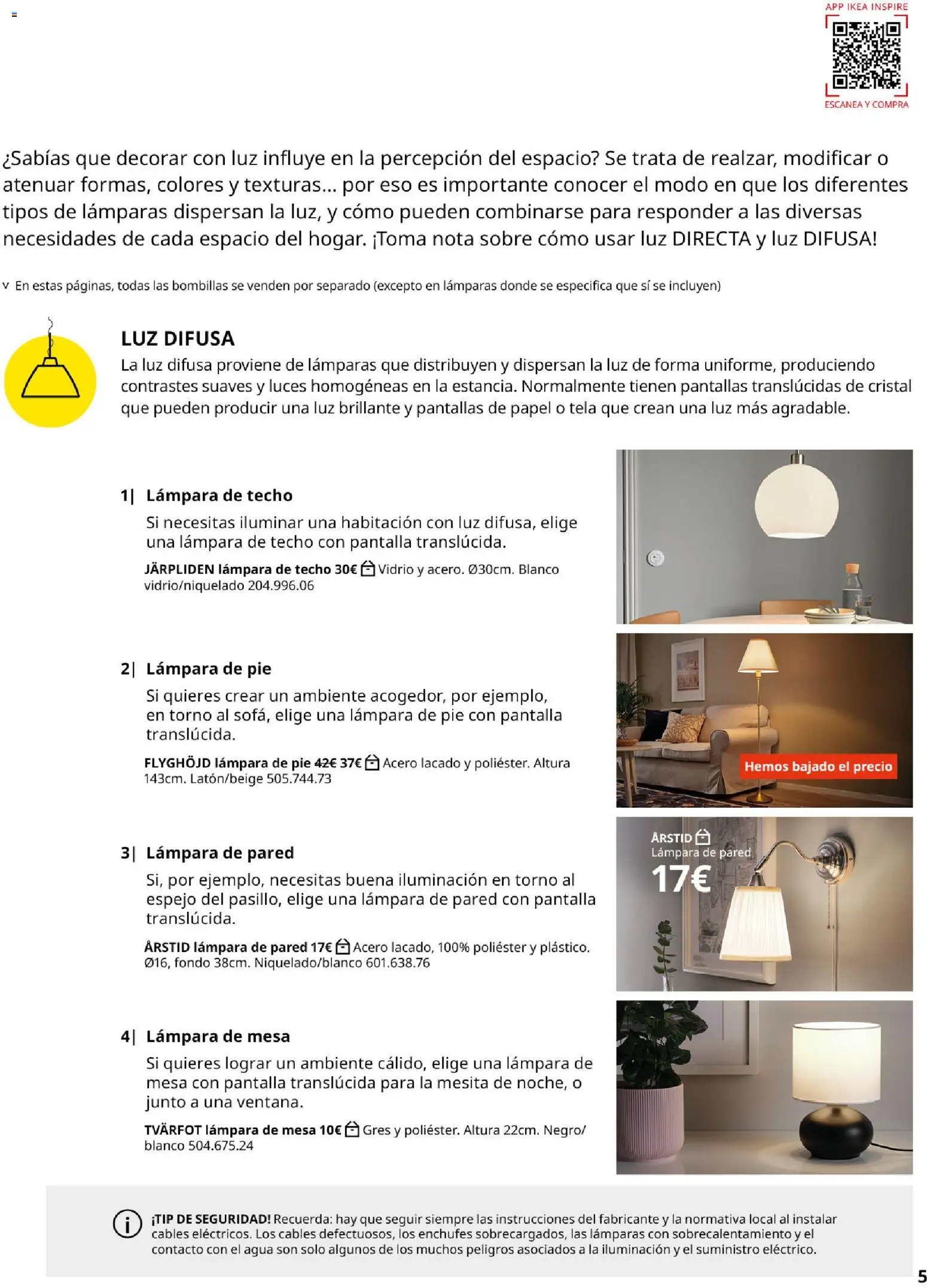 Catálogo IKEA Iluminación y hogar inteligente │ válido desde el 06.03.2026 | Página: 5 | Productos: Lámpara de pared, Galette de chaise, Mesa, Espejo