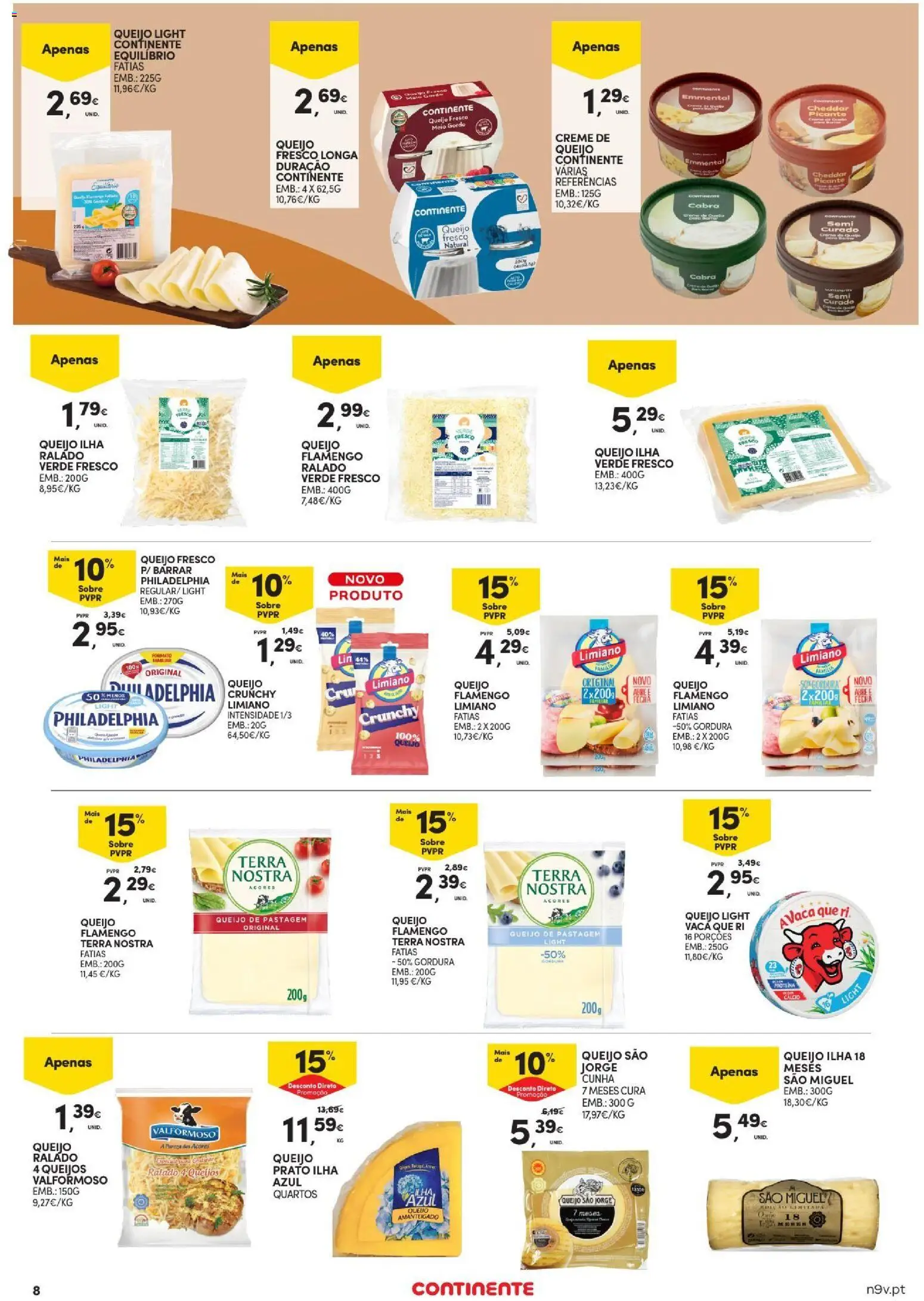 Continente Açores │ válido de 03/09/2026 | Página: 8 | Produtos: Queijo ralado, Cálcio, Cheddar, Creme