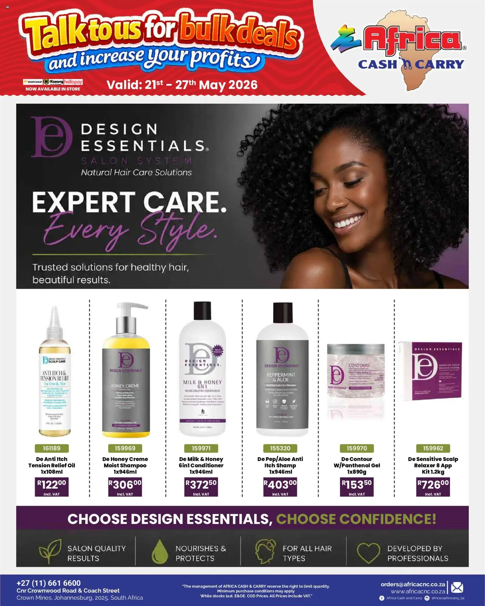 New Africa Cash & Carry catalogue – valid from 21.05.2026 | Page: 48 | Products: Tea, Shampoo, Conditioner, Relaxer