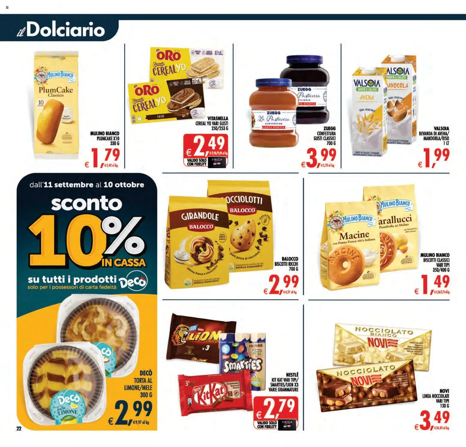Volantino Decò del 11/09/2026 | Pagina: 22 | Prodotti: Cioccolato, Panna, Plumcake, Senza lattosio