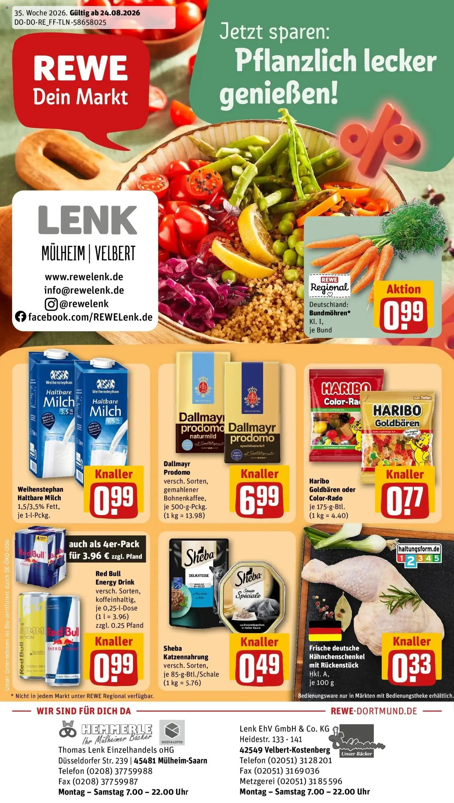 REWE Prospekt ab 24.08.2026 zum Blättern » Angebote | Seite: 1 | Produkte: Milch, Haltbare milch, Dallmayr, Telefon