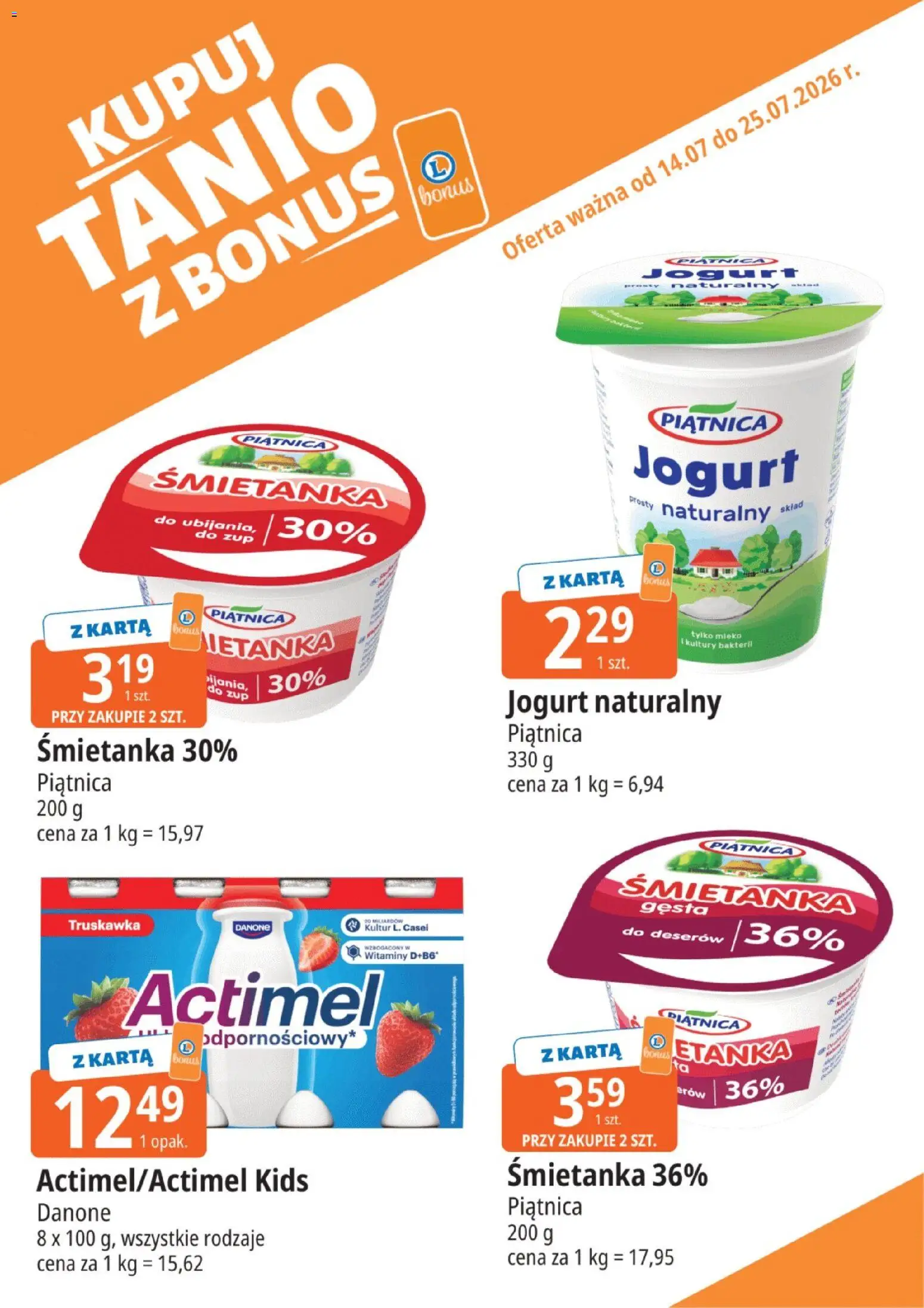 E.Leclerc gazetka - Kupony dodatkowe od 14.07.2026 | Strona: 4 | Produkty: Karta, Jogurt naturalny, Mleko, Jogurt