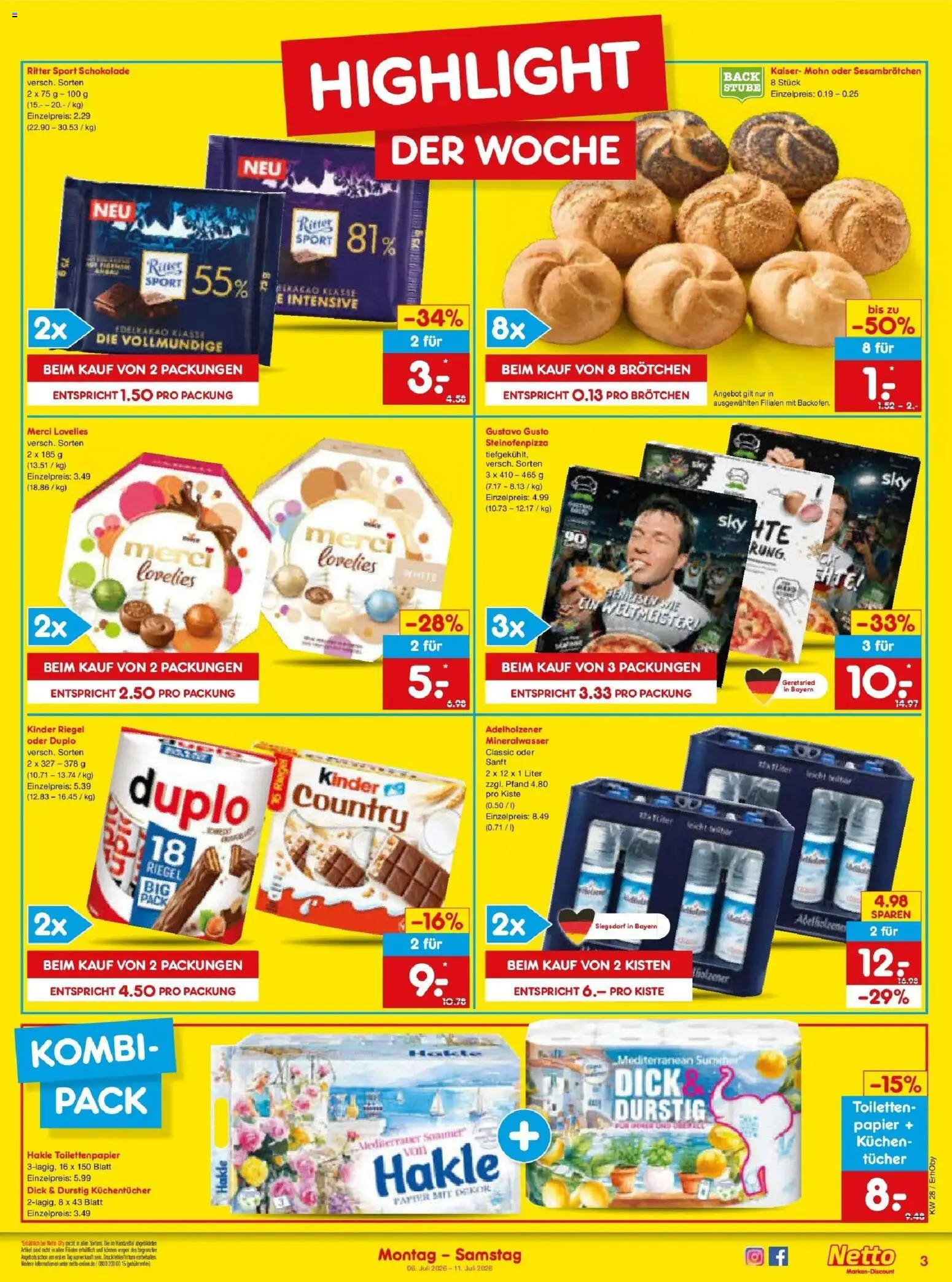Netto Marken-Discount - Netto: Wochenangebote – gültig ab 05.07.2026 | Seite: 3 | Produkte: Gustavo gusto, Schokolade, Ritter sport, Kuchen