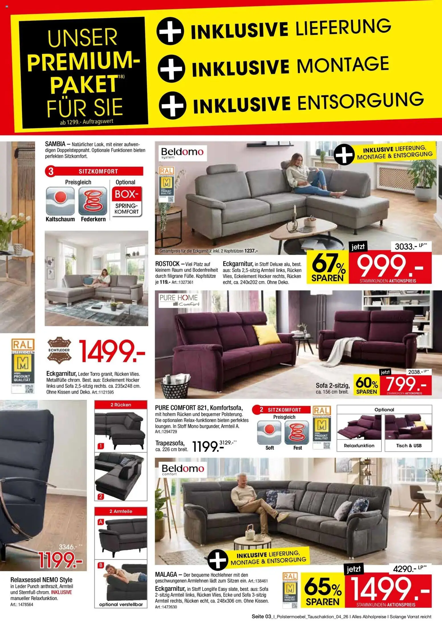 Zurbrüggen: Polstermöbel Tauschaktion – gültig ab 27.08.2026 | Seite: 3 | Produkte: USB, Relaxsessel, Kissen, Sofa