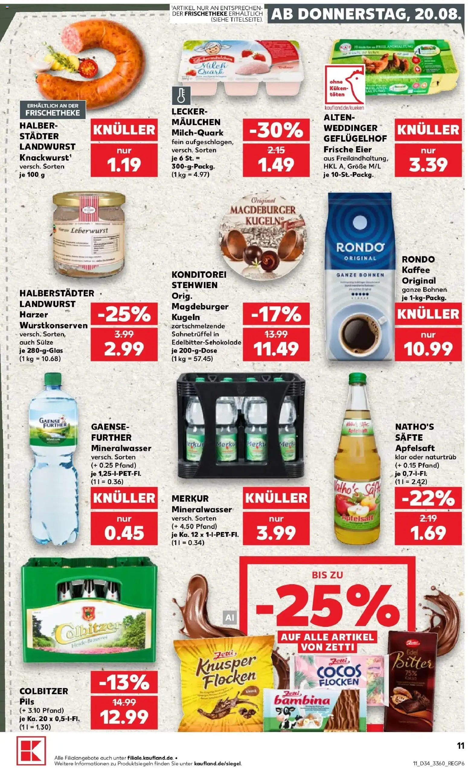 Prospekt Kaufland ab 20.08.2026 » Angebote Online zum Blättern | Seite: 11 | Produkte: Eier, Pils, Apfelsaft, Flocken