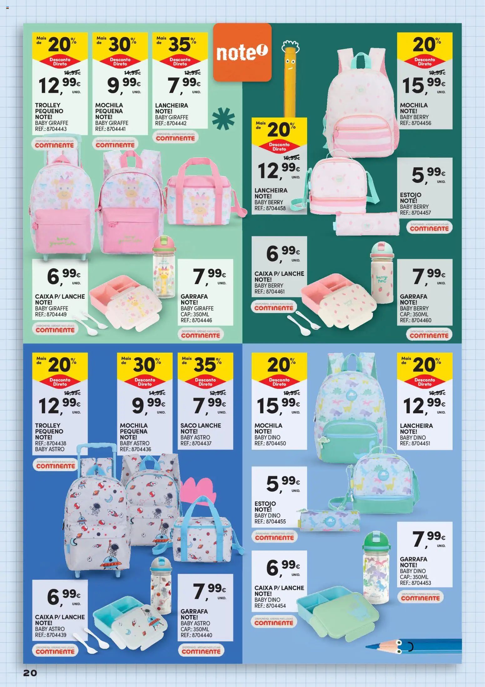 Continente Regresso às Aulas Na escola de toda a gente │ válido de 11/08/2026 | Página: 20 | Produtos: Mochila, Saco, Caixa